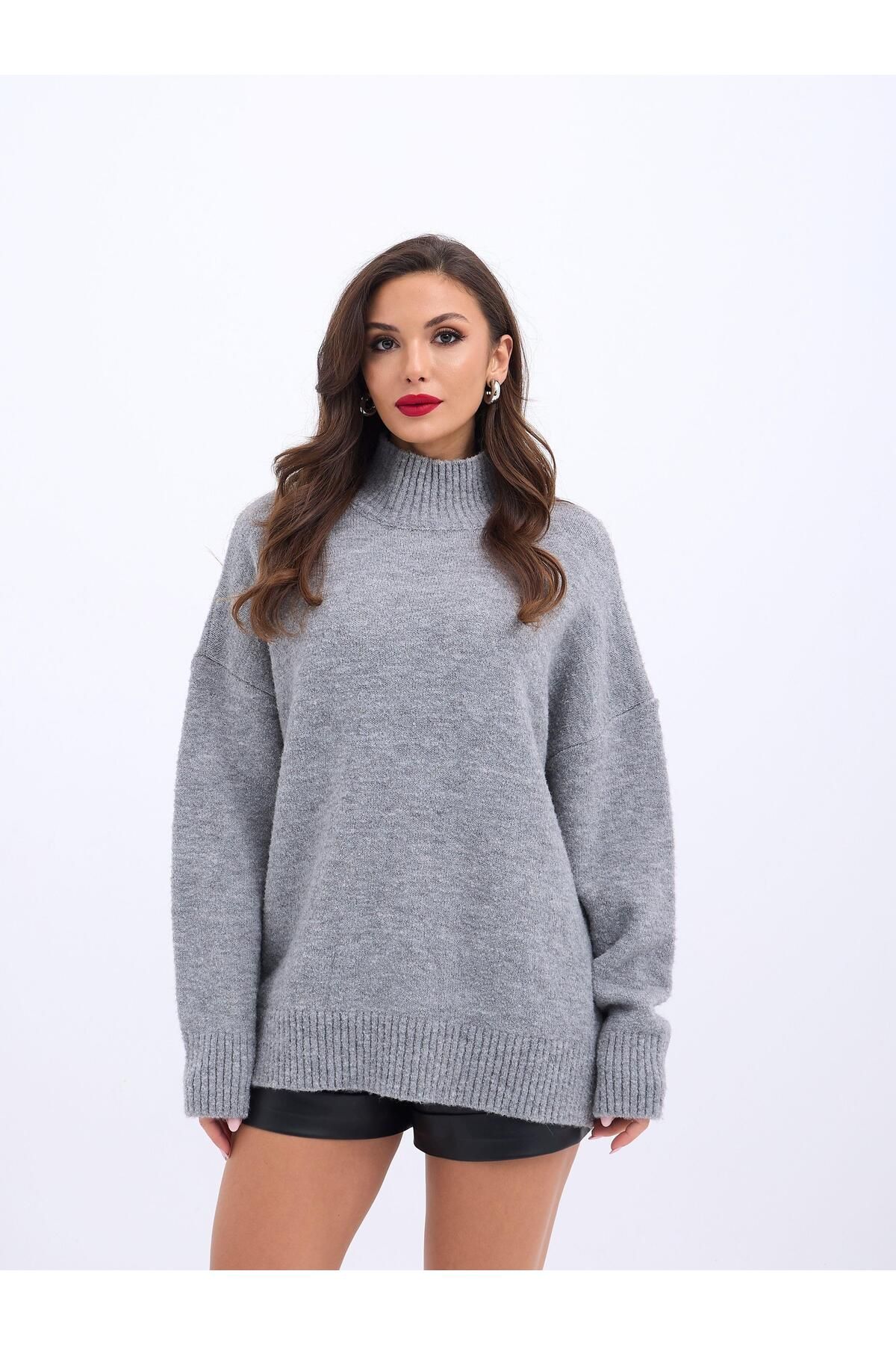 ARUZ MODA 43141 TRİKO YARIM BALIKÇI SALAŞ KAZAK-GRİ