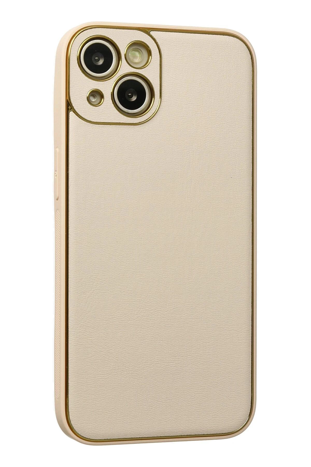NewFace iPhone 13 Kılıf Coco Deri Silikon Kapak - Gold GLSTD