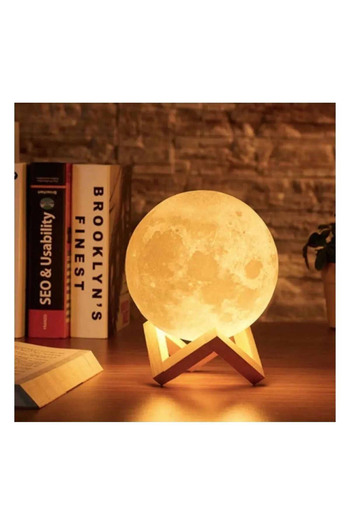 3D Ay Gece Lambası Dekoratif Küre (siyah stand)