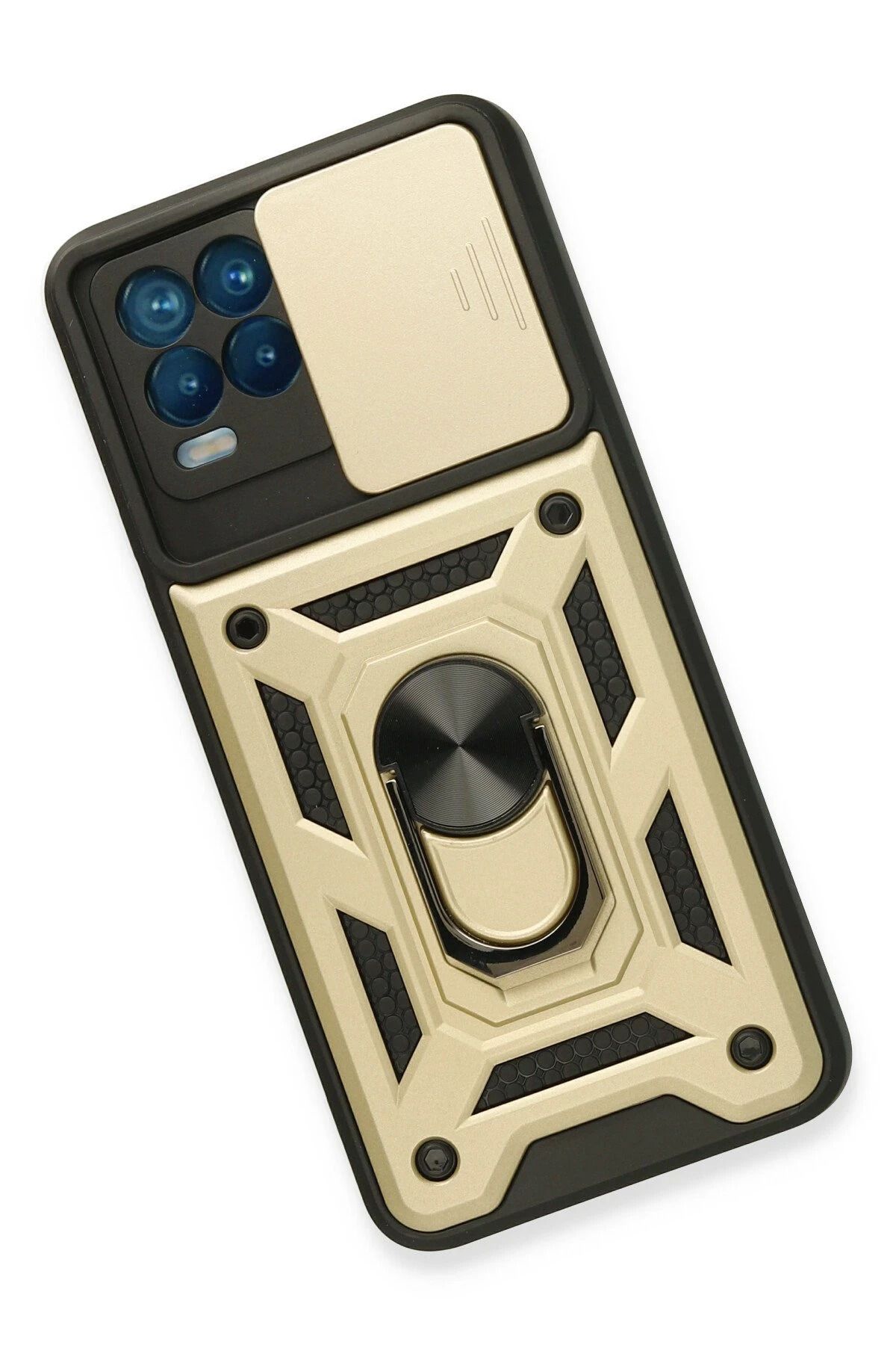 NewFace Realme 8 Kılıf Pars Lens Yüzüklü Silikon - Gold BSTMY