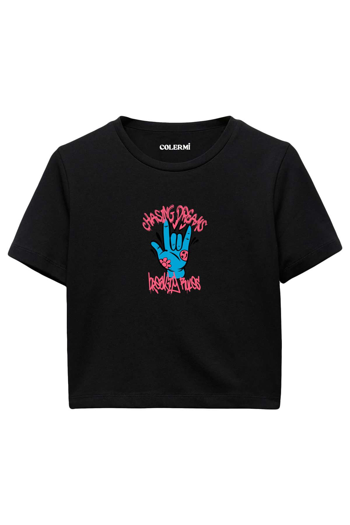 Colermi Chasing Dreams Baskılı %100 Pamuk Kadın Crop Tshirt