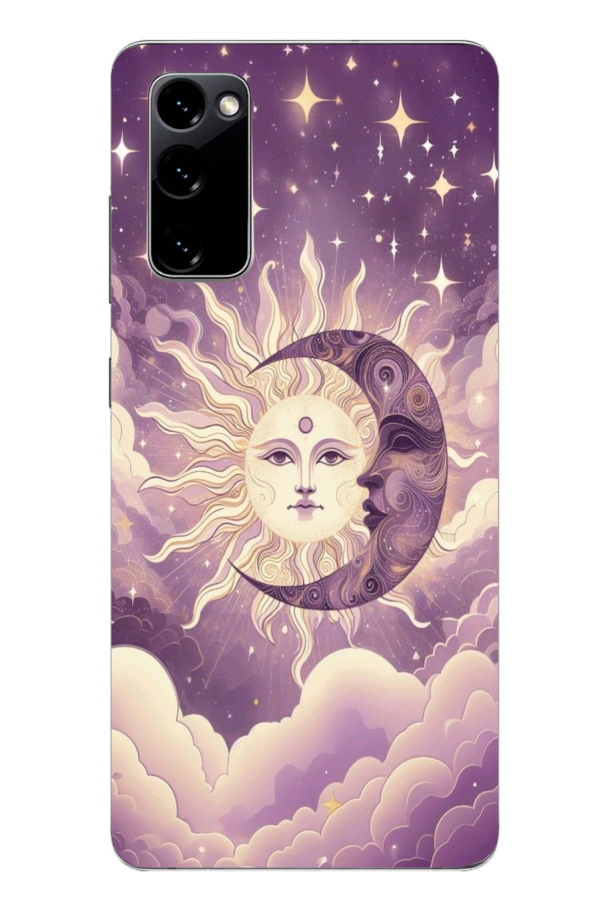 moonset Samsung Galaxy S20 FE Uyumlu Ay ve Güneş Tasarımlı Baskılı Şeffaf Telefon Kılıfı