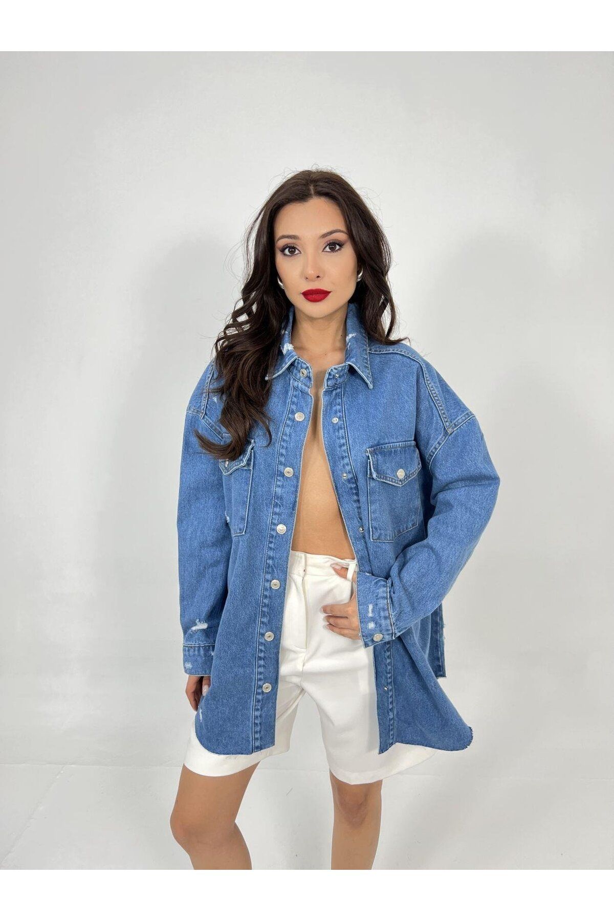 ARUZ MODA 6599 KOT GÖMLEK-MAVİ