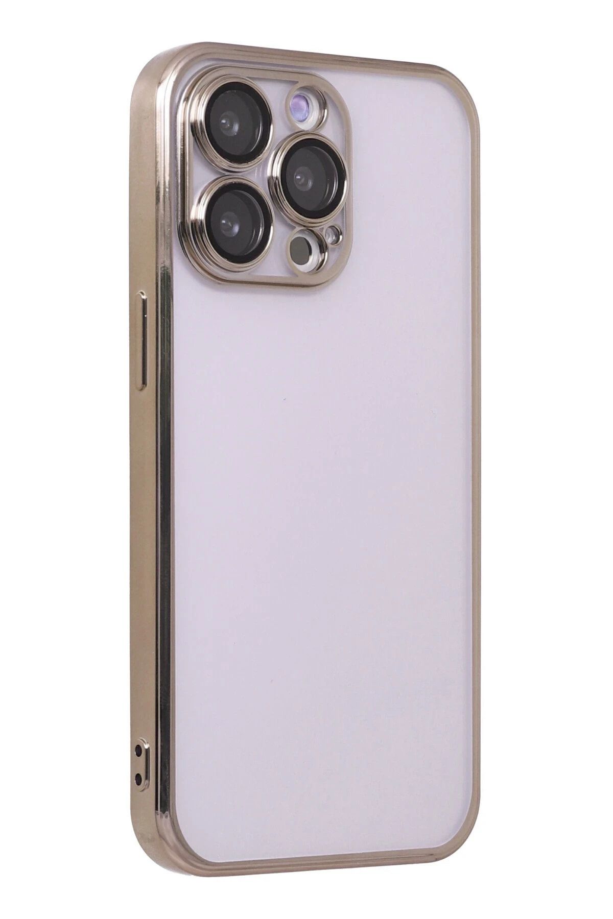 NewFace iPhone 13 Pro Max Kılıf Lensli Silikon - Gold BSTMY