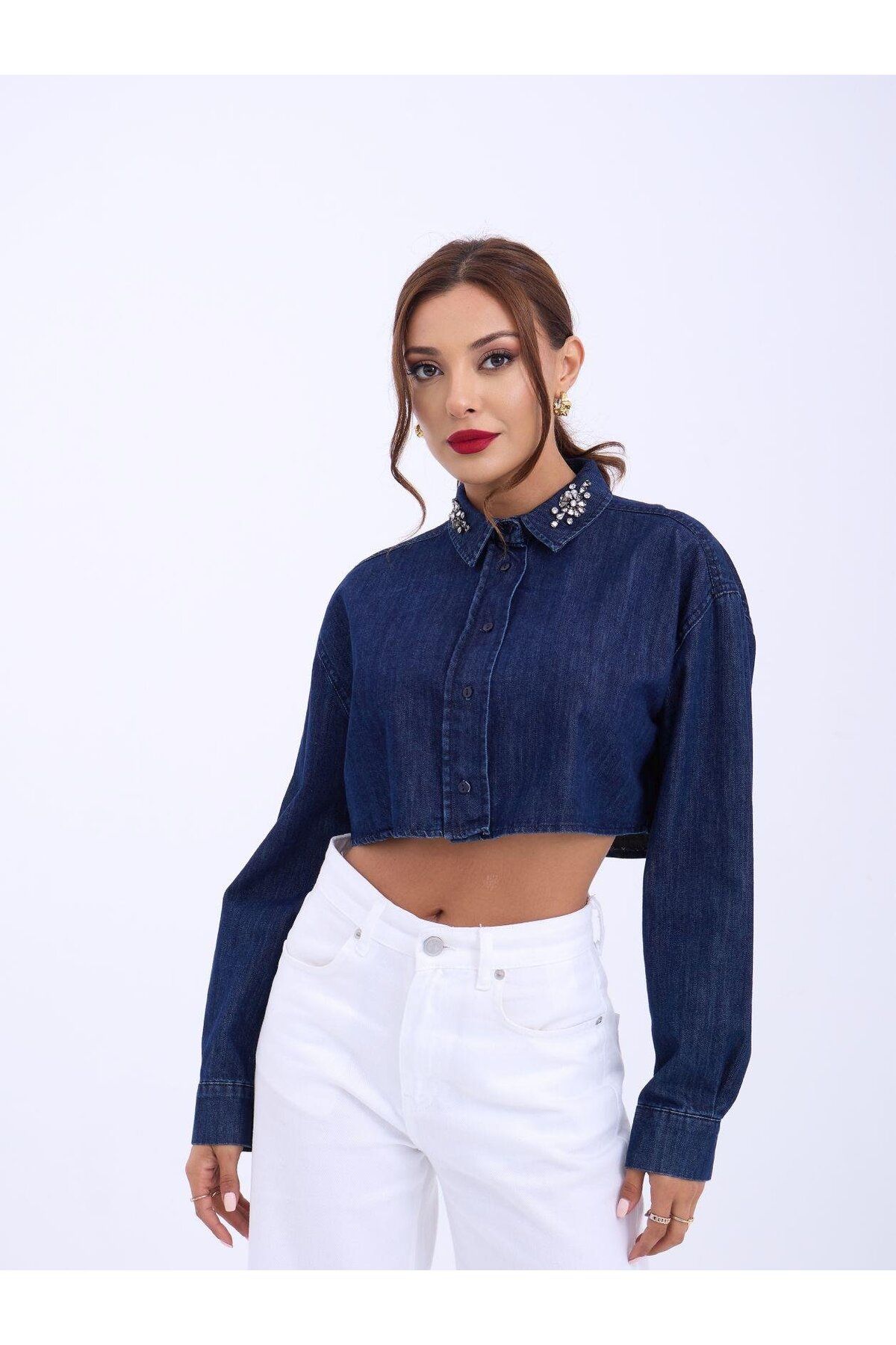 ARUZ MODA 6603 KOT BLUZ-MAVİ