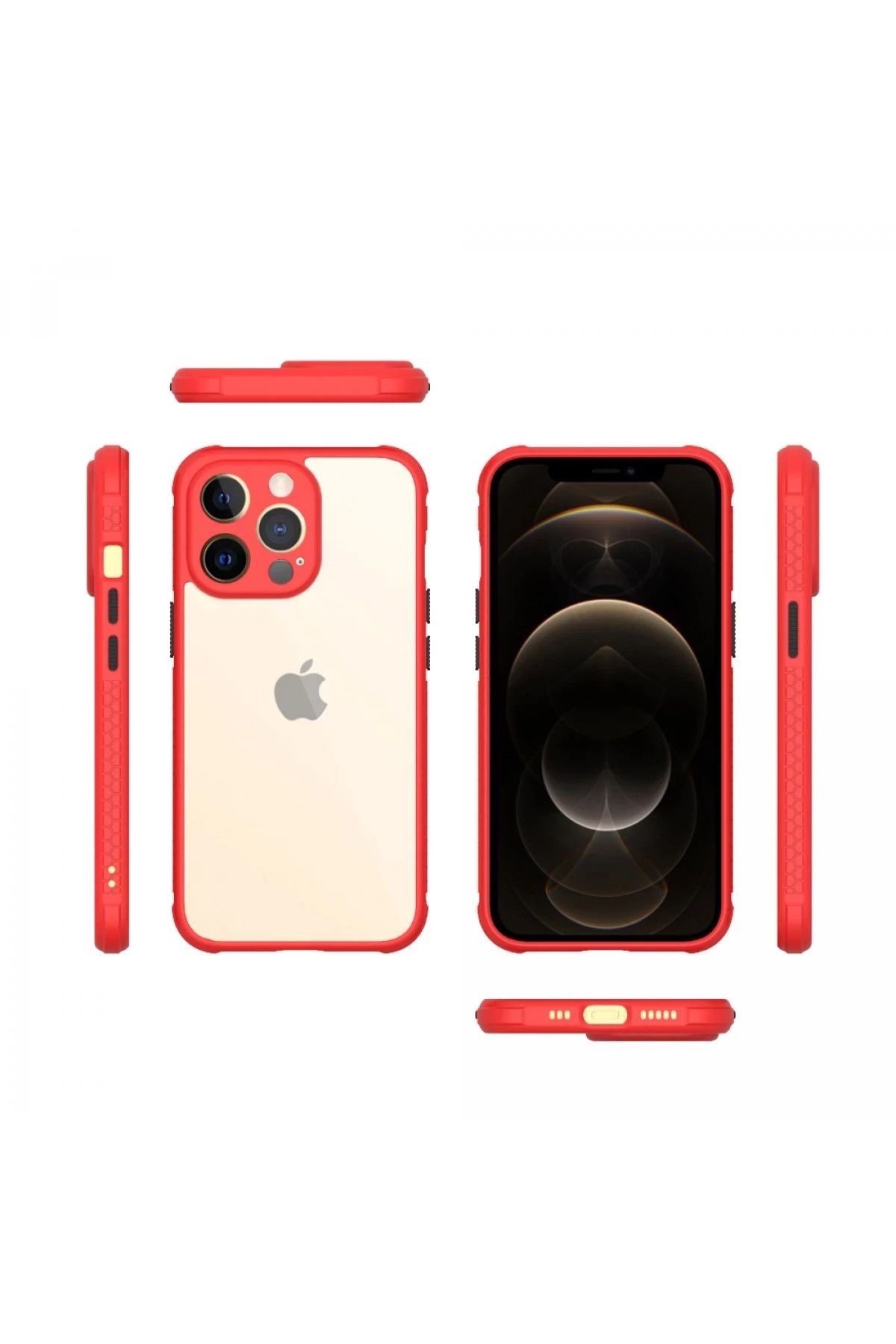 NewFace iPhone 13 Pro Kılıf Miami Şeffaf Silikon - Kırmızı DPMAH