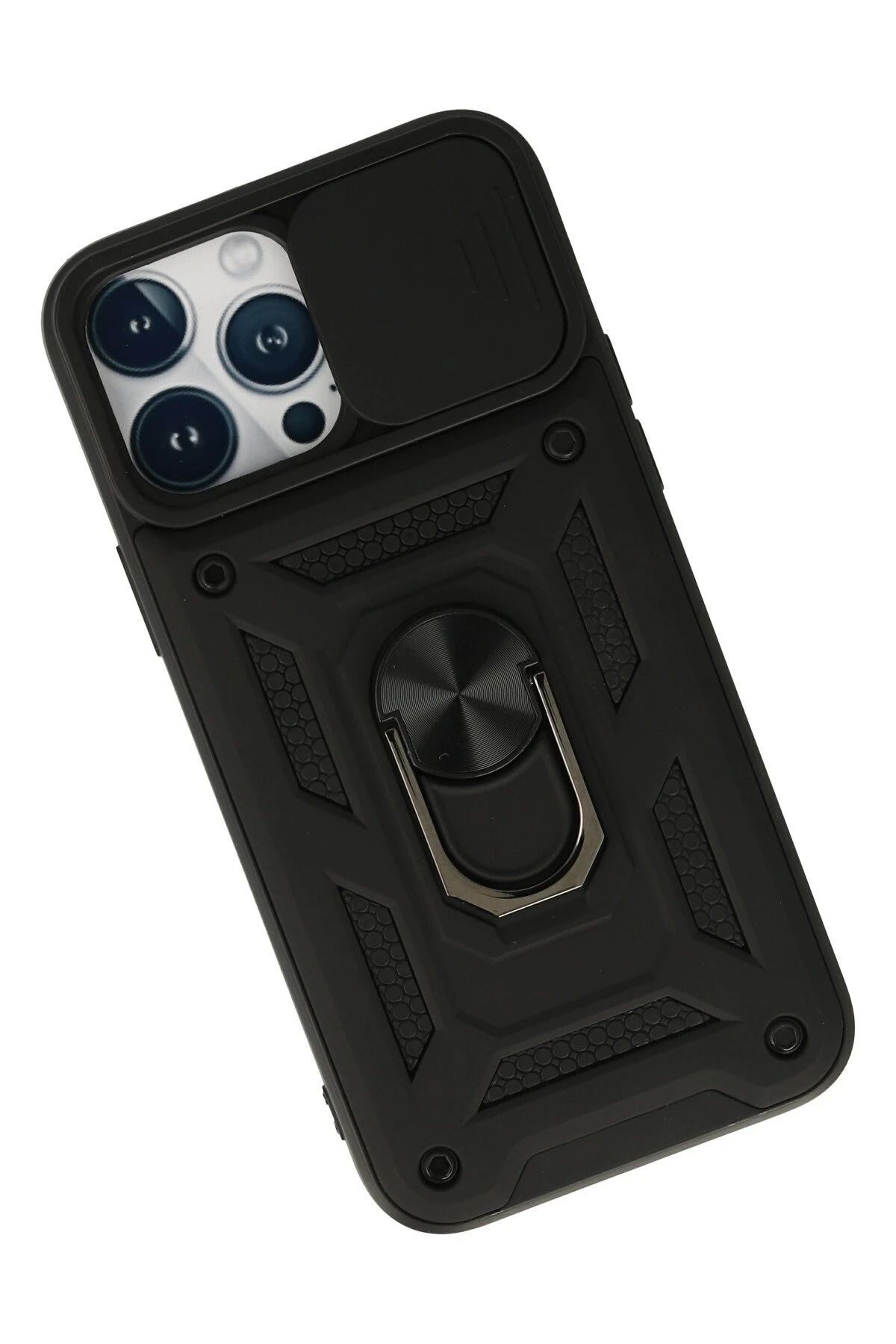 NewFace iPhone 13 Pro Max Kılıf Pars Lens Yüzüklü Silikon - Siyah BSTMY