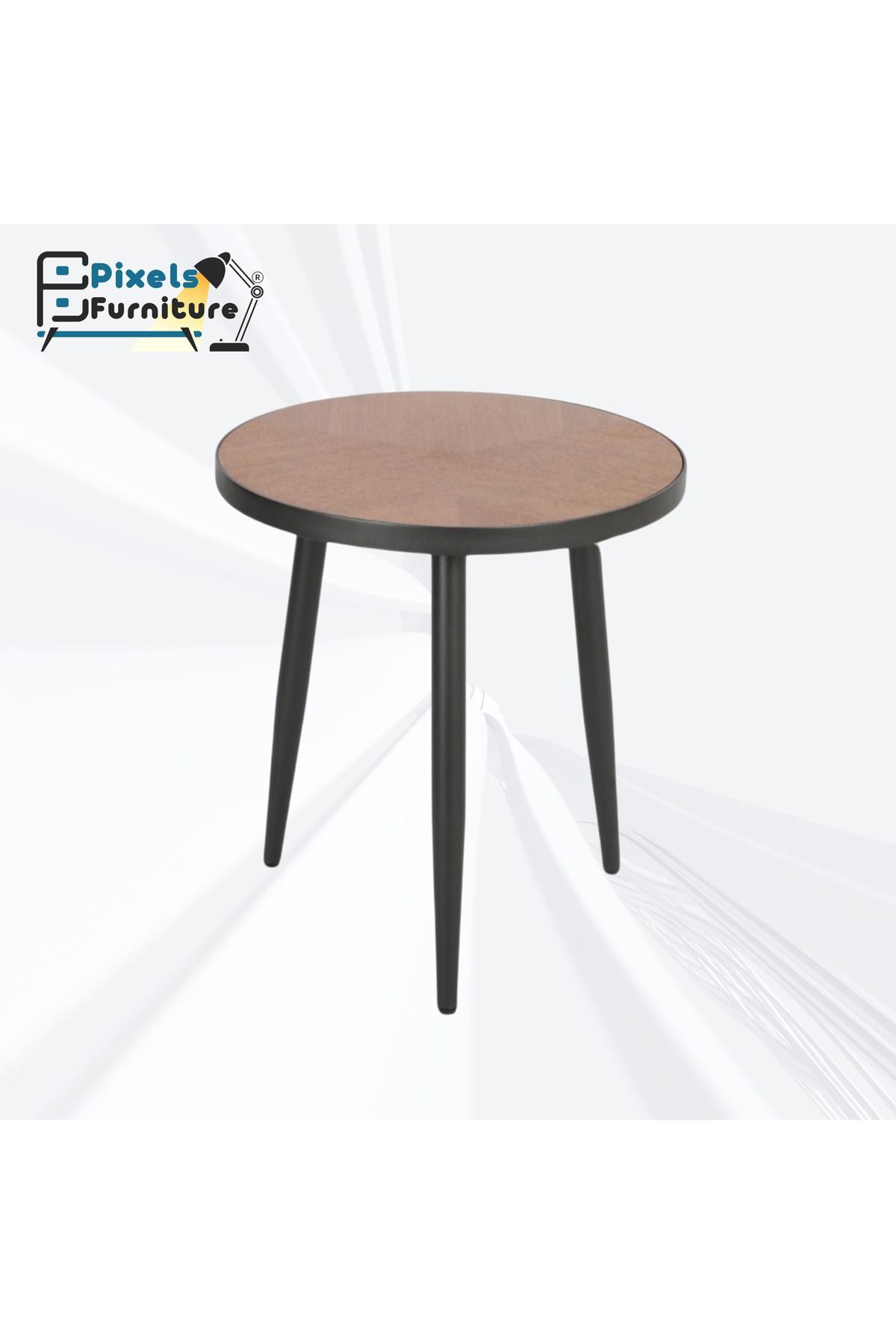 PixelsFurniture-Set of 2 Pixel Furniture Round Side Coffee Tables with Wood Top and Metal Ends 2