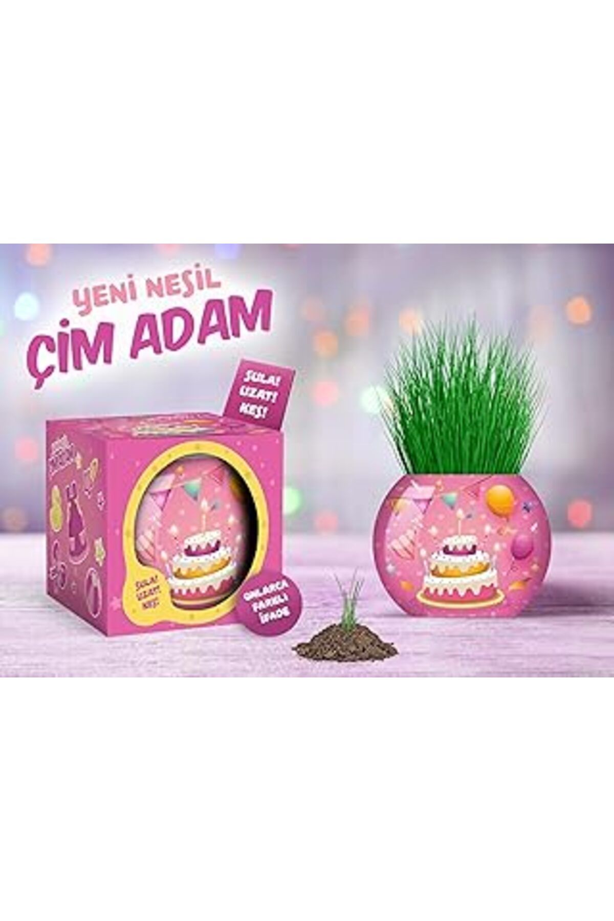 Mu Art Ahşap Yuup Doğum Günü Temalı Çim Adam 6'Lı Set – Çocuklar İçin Eğitici Ve Eğlenceli Bitki Yetiştirme Kiti