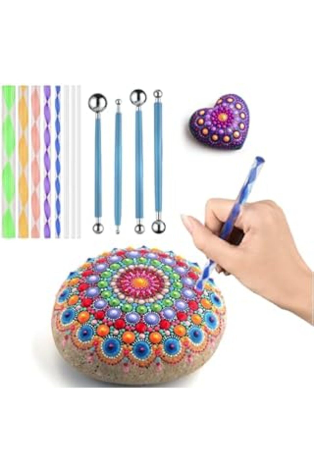 Hepta Collection Mandalart Fabric Dot Kalemleri, Dot Çubukları 12 Parça, Büyükten Küçüğe Tüm Boyutlar