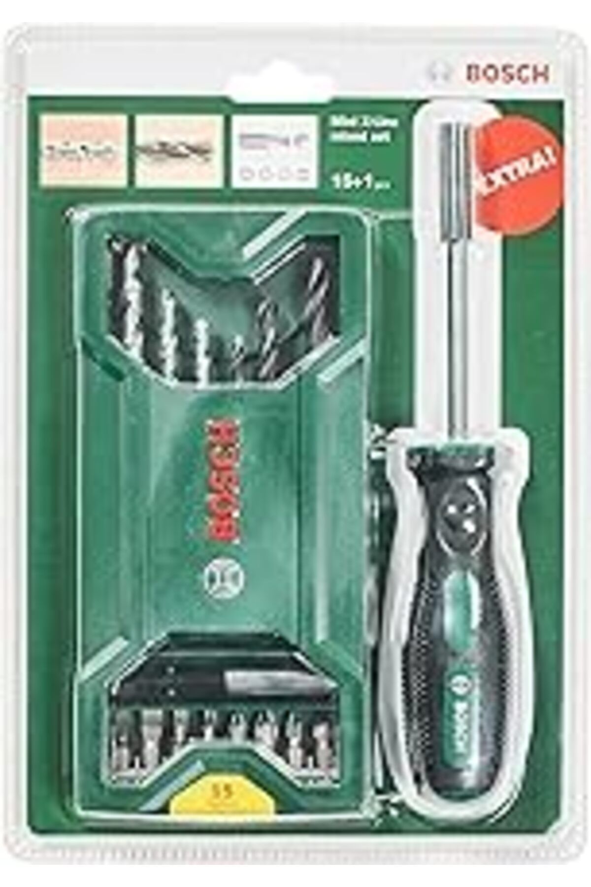Pİ GLOBAL Bosch Home And Garden 15 + 1 Parça Mini X-Line Karışık Set + Tornavida (Ahşap Ve Taş Için, Matkap/T