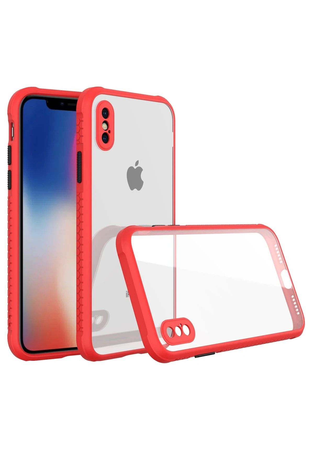 NewFace iPhone XS Max Kılıf Miami Şeffaf Silikon - Kırmızı SVLRS