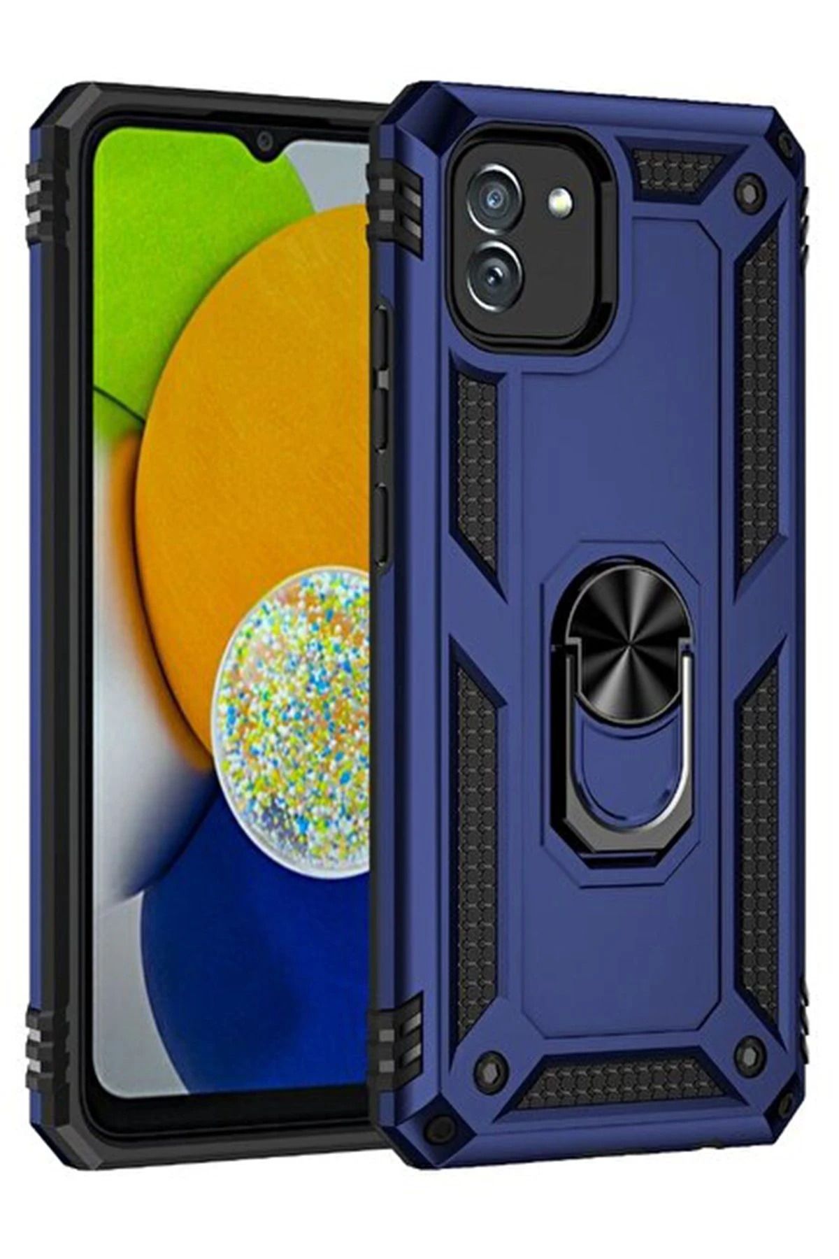 NewFace Samsung Galaxy A03 Kılıf Sofya Yüzüklü Silikon Kapak - Lacivert BSTMY