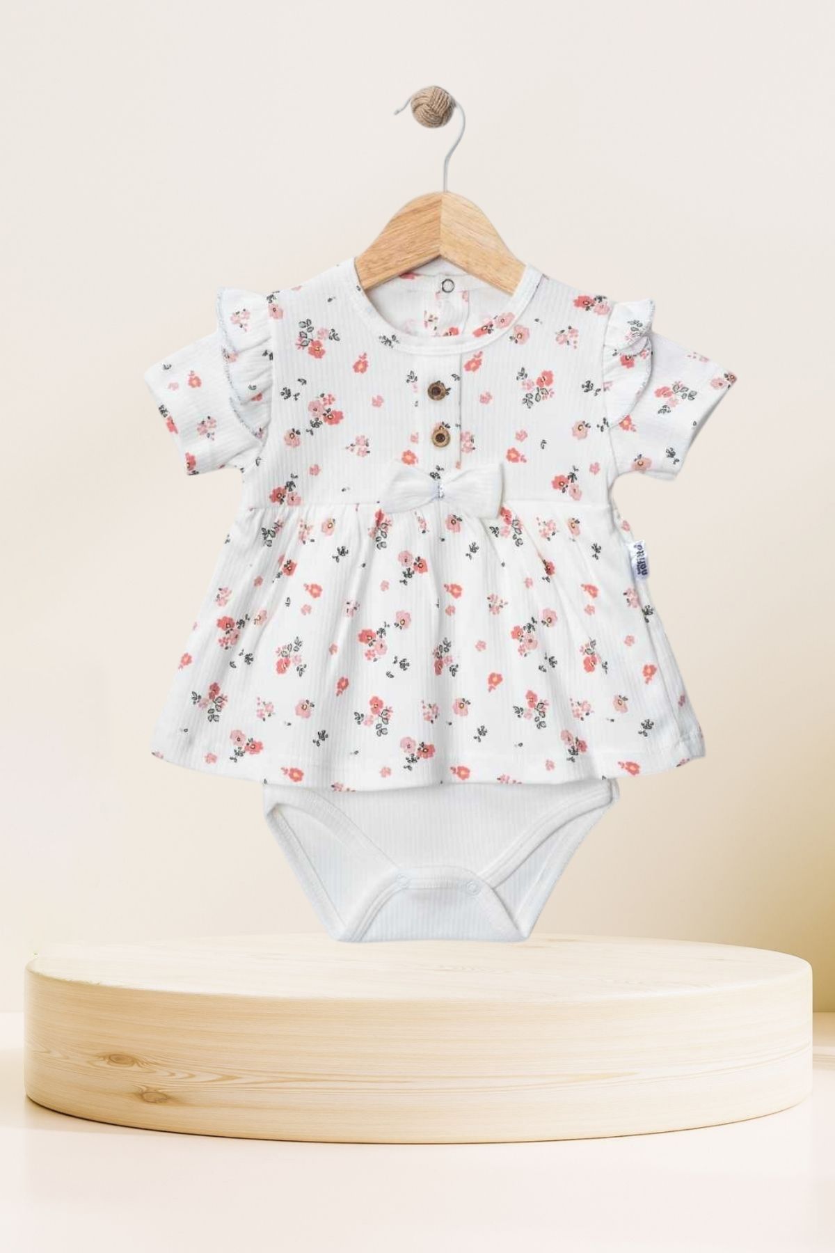 Baby s Breath Flower Piti Çiçek Desenli Kurdele Detaylı Düğmeli %100 Pamuk 9-12 Ay Kız Bebek Badi Zıbın