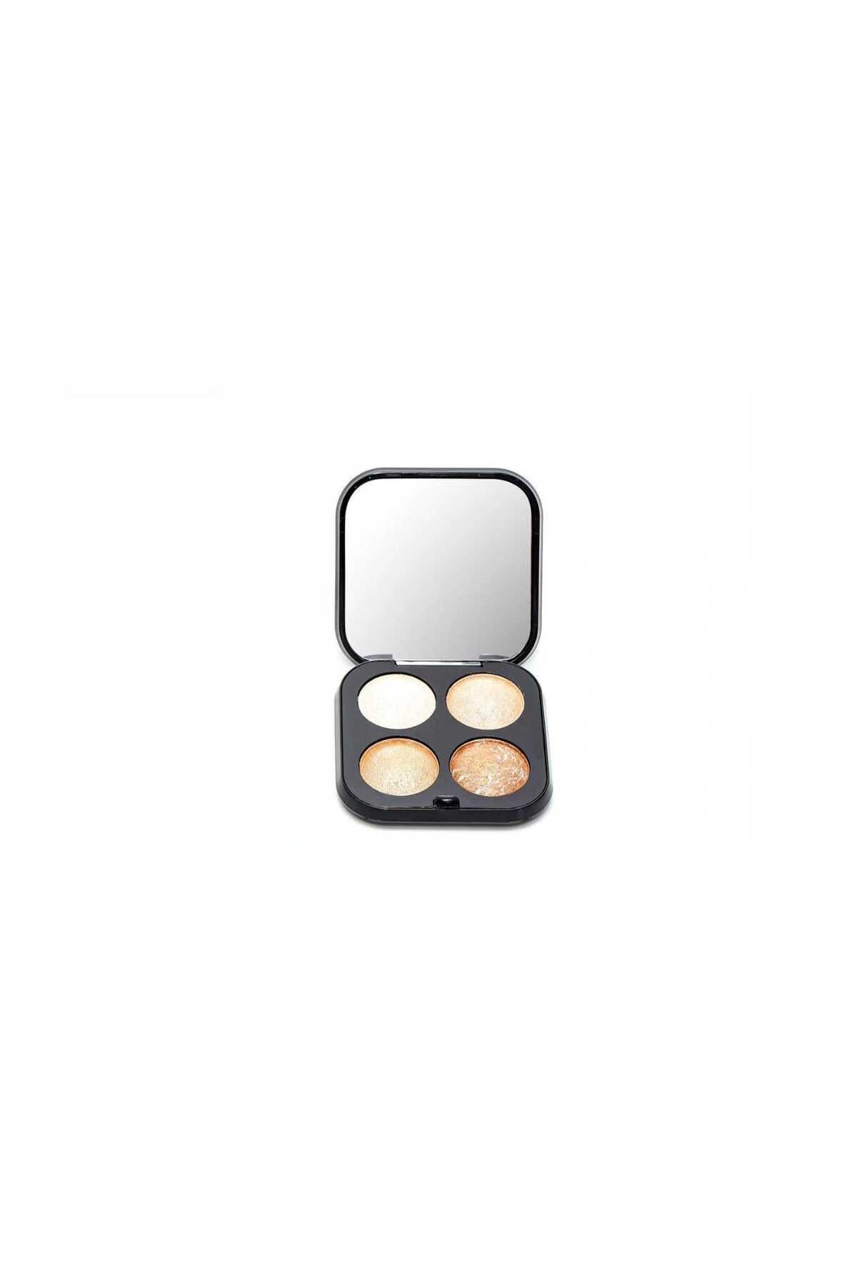 Qulaccia Professional Make-up -Aynalı 4'lü Highlighter Paleti - Aydınlatıcı & Hıghlıghter