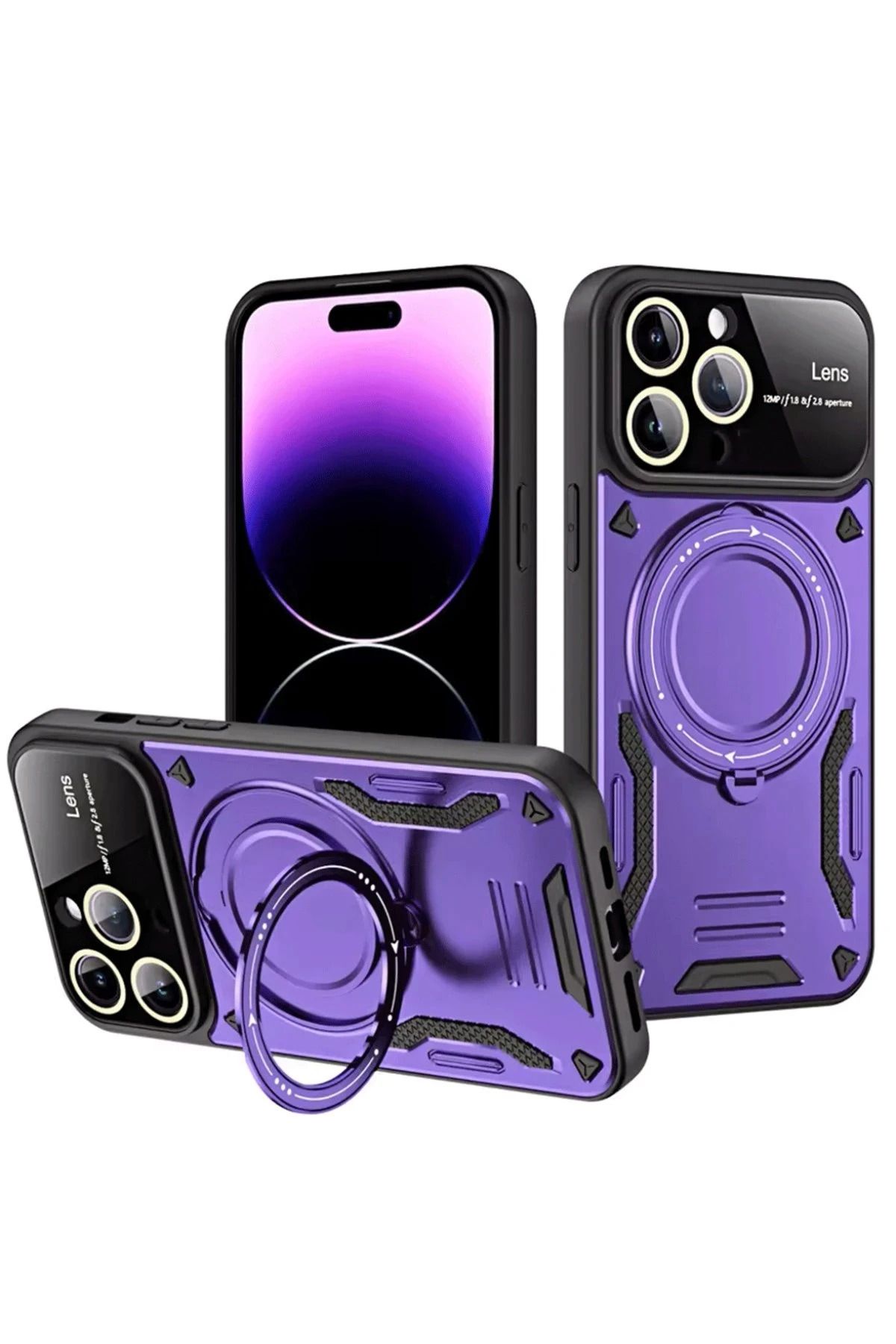 NewFace iPhone 16 Pro Max Kılıf Joy Lens Standlı Kapak - Mor BSTMY