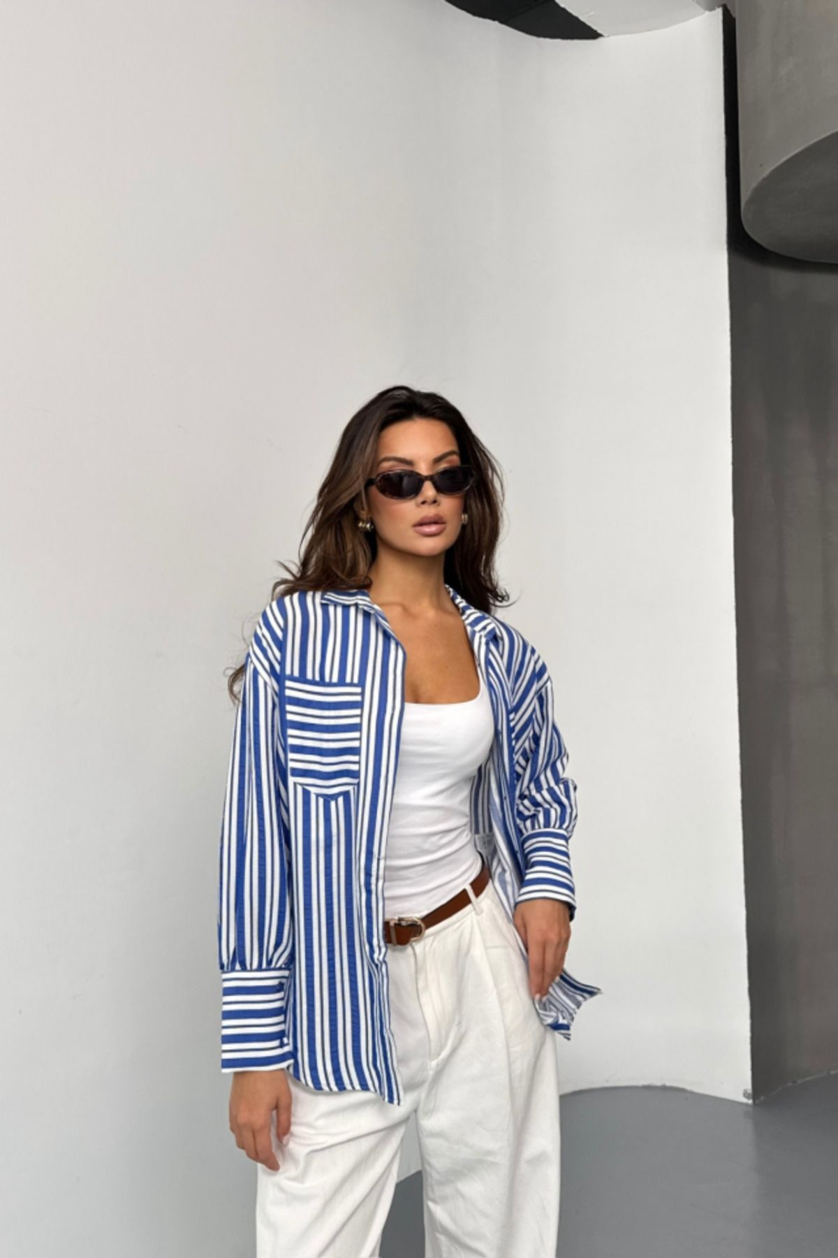ARUZ MODA ÇİZGİLİ GÖMLEK - Lacivert