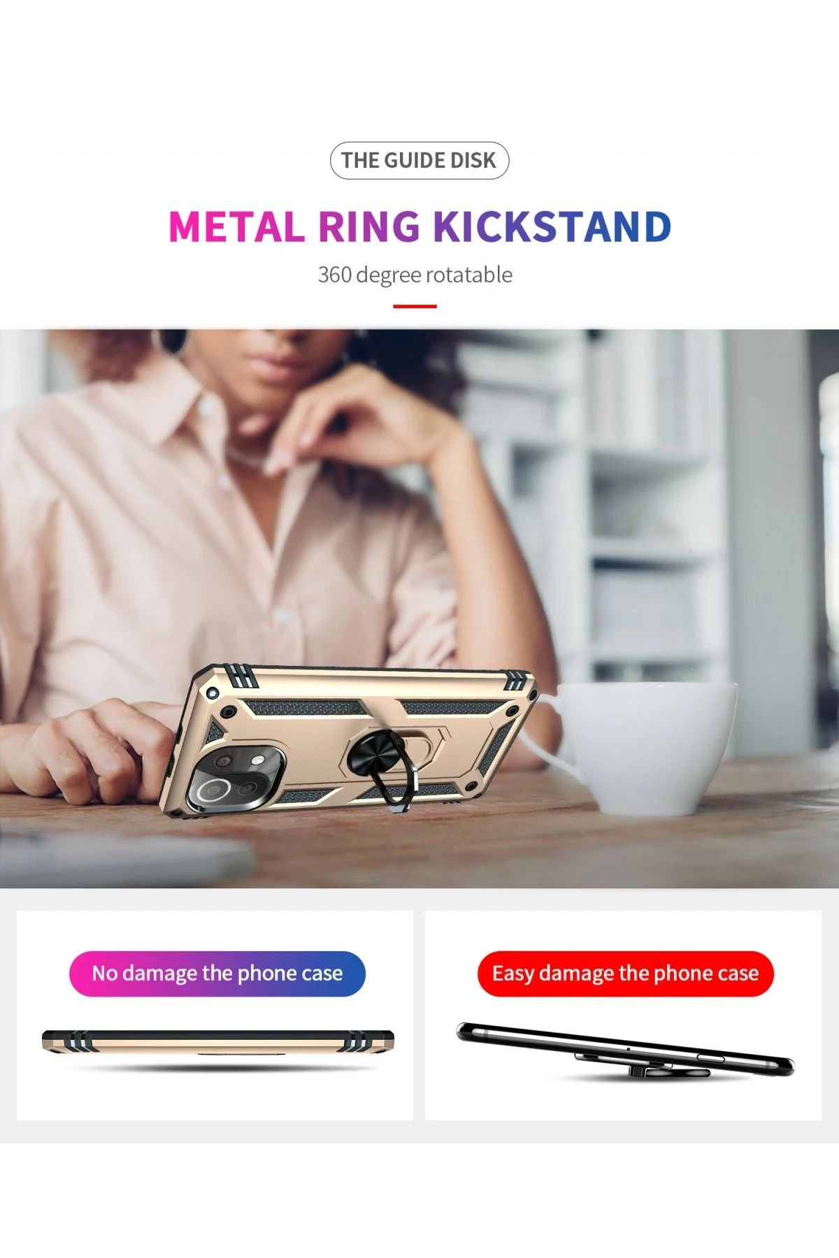 NewFace Xiaomi Mİ 11 Lite Kılıf Sofya Yüzüklü Silikon Kapak - Gold SVLRS