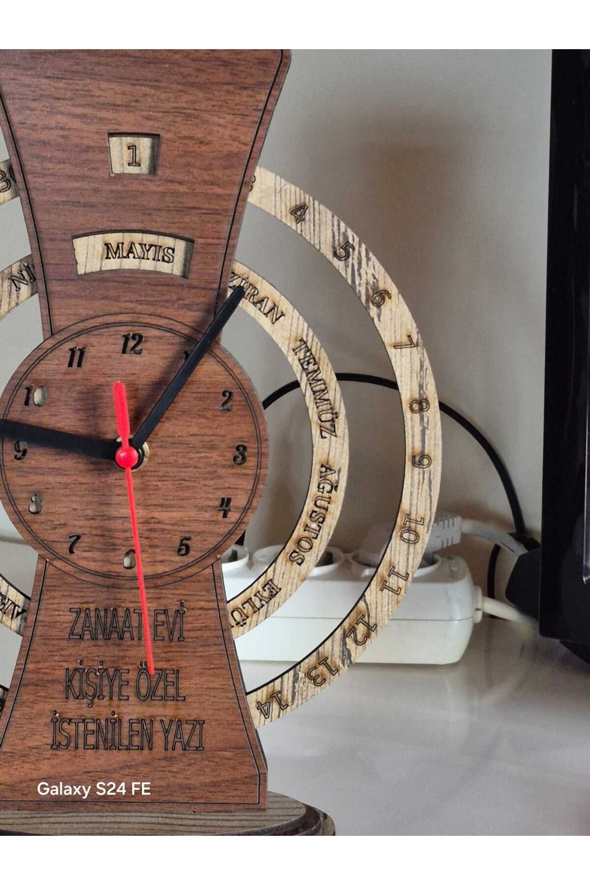 ZANAAT EVİ Kişiye Özel Masaüstü Dönmeli Takvim ve Saat – Ahşap Tasarım Lazer Kesim 6mm