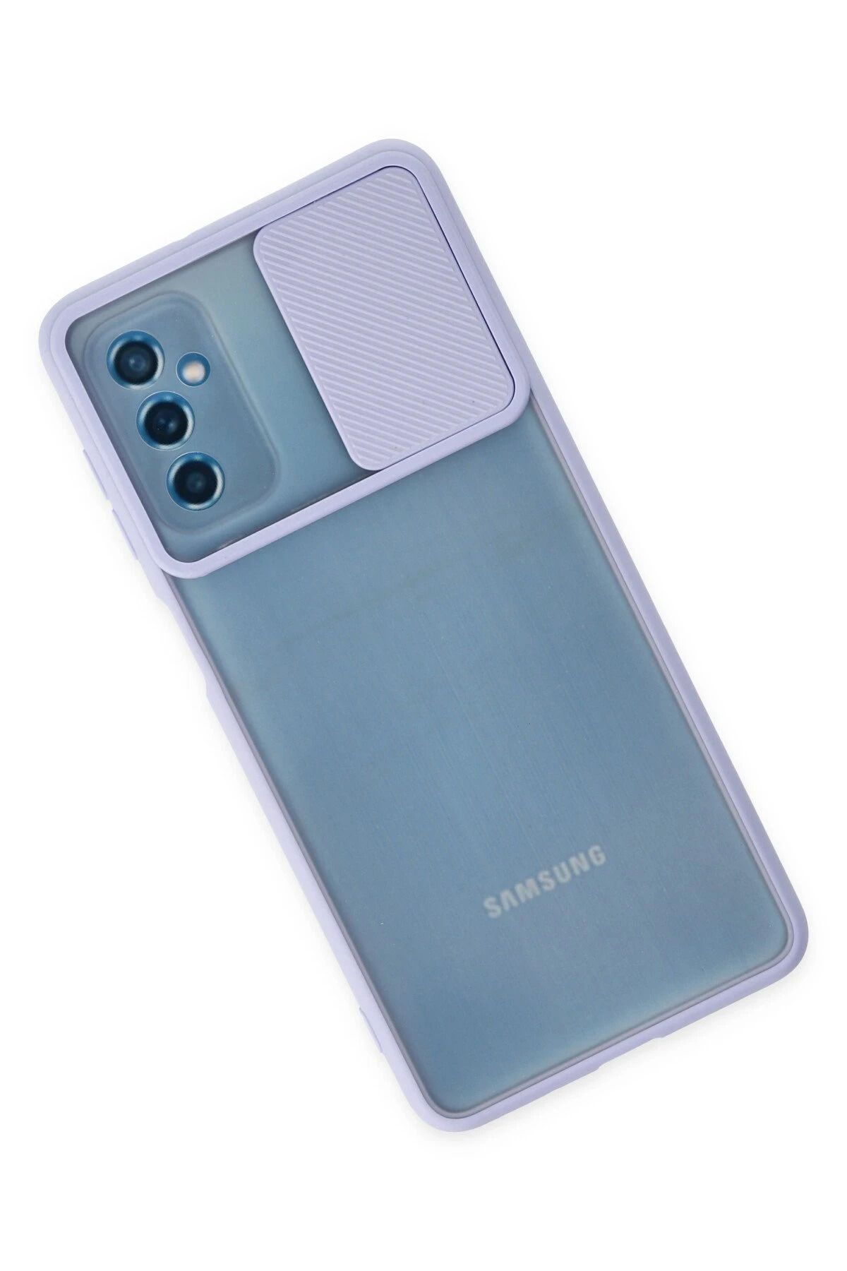 NewFace Samsung Galaxy M52 5G Kılıf Palm Buzlu Kamera Sürgülü Silikon - Lila BSTMY