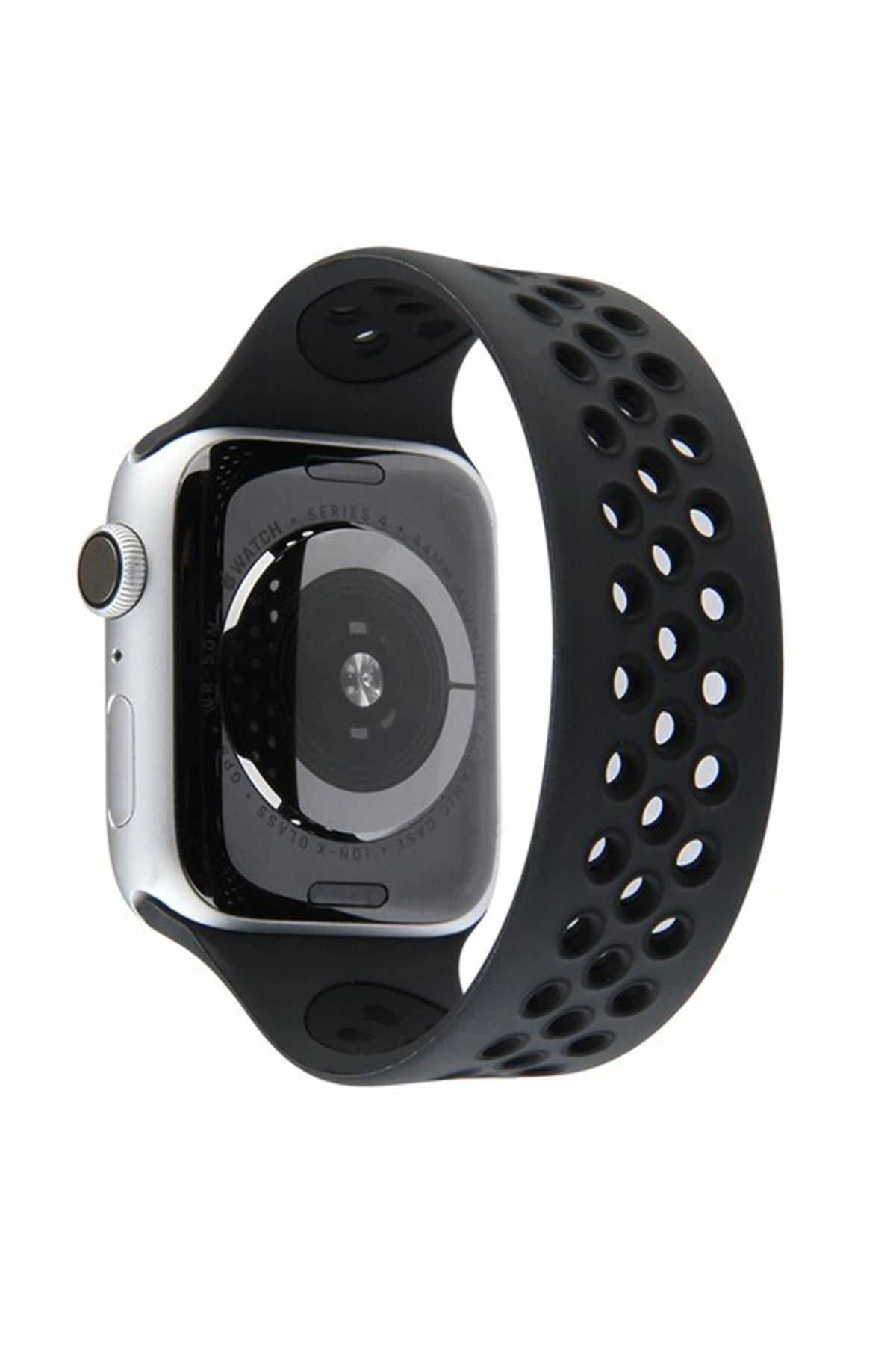 NewFace Apple Watch 38mm Ayarlı Delikli Silikon Kordon - Siyah-Gri BSTMY