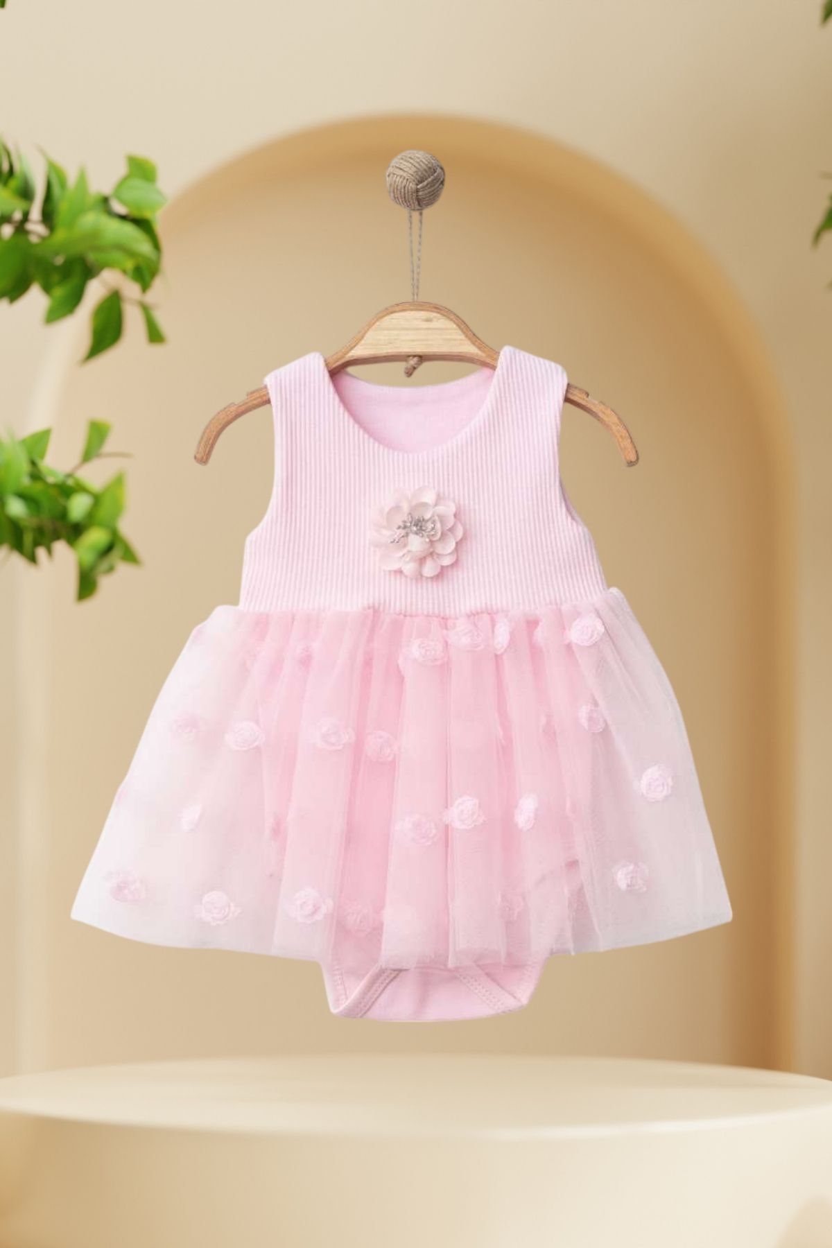 Baby s Breath Flower Gül Desenli Tütülü Açık Omuz Kız Bebek Badi Zıbın %100 Pamuk 6-12-18 Ay Kız Bebek Kıyafet