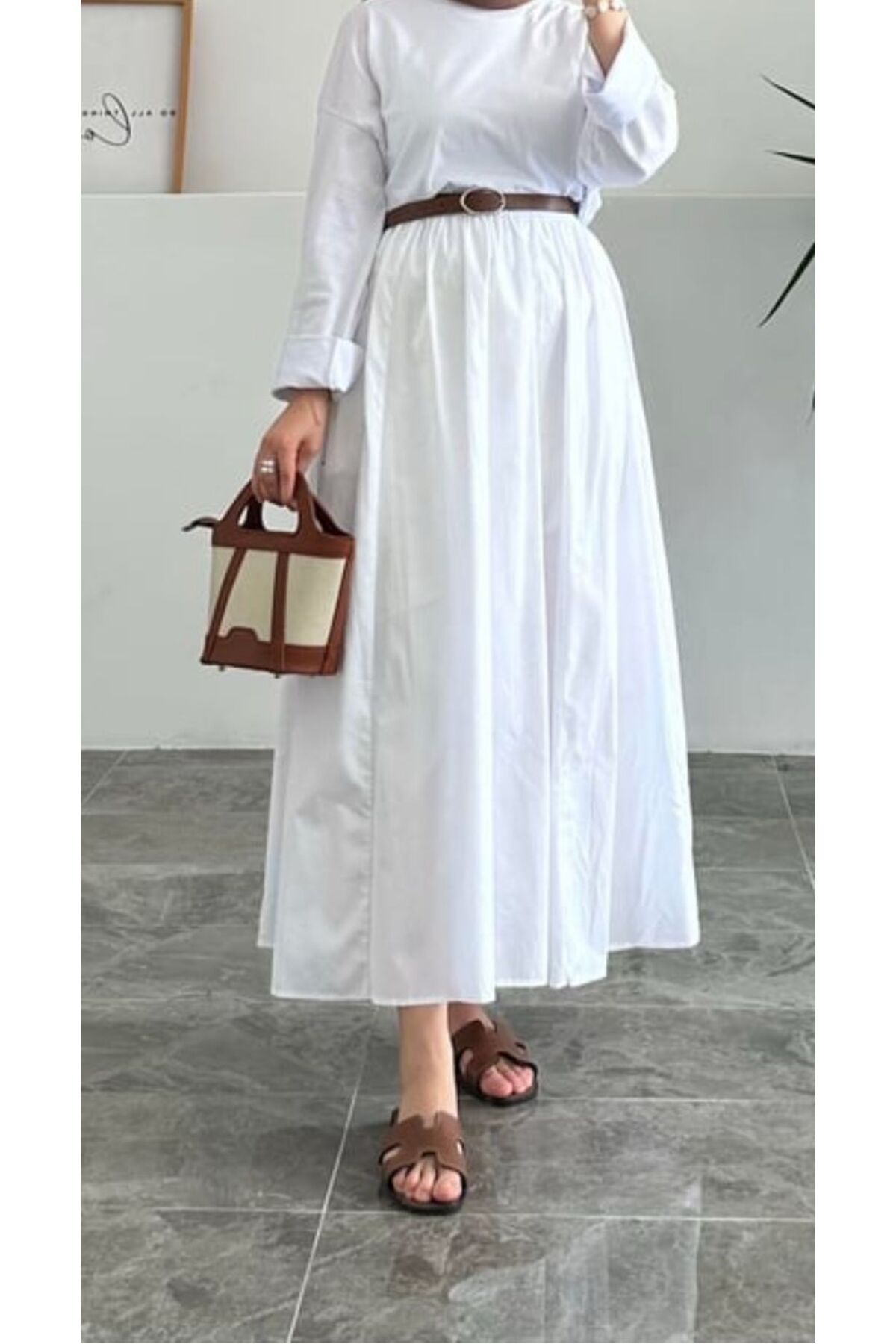 afran collection POPLİN STANDART BEDEN CEPLİ UZUN ETEK (KEMER HEDİYE