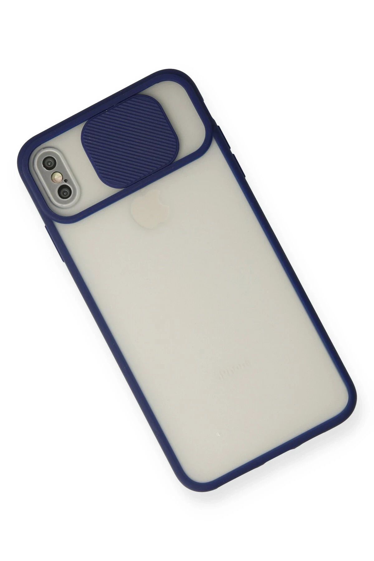 NewFace iPhone XS Max Kılıf Palm Buzlu Kamera Sürgülü Silikon - Lacivert BSTMY