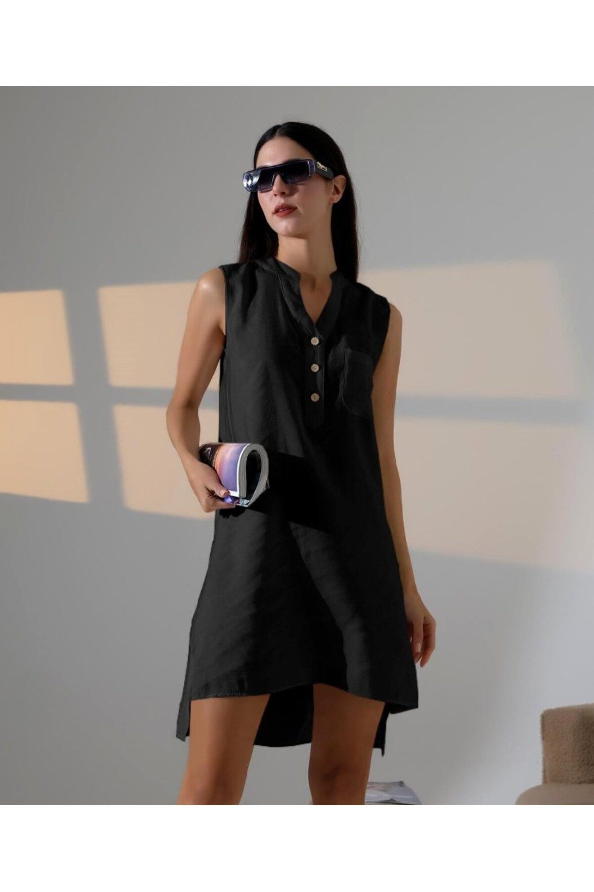 ARUZ MODA Düğme Detaylı Mini Elbise