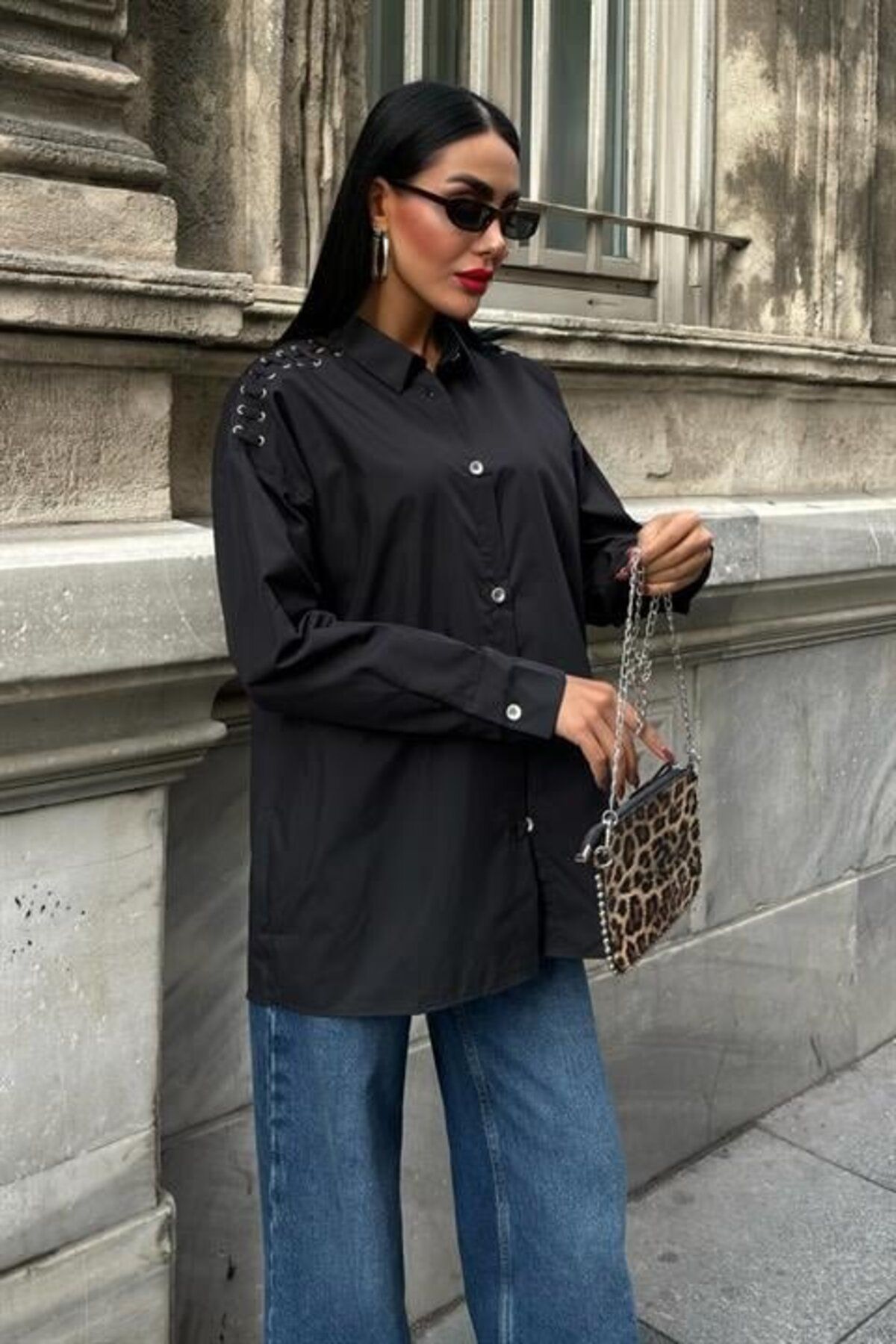 ARUZ MODA Kuşgözü Ve Biye Detaylı Poplin Gömlek 3419