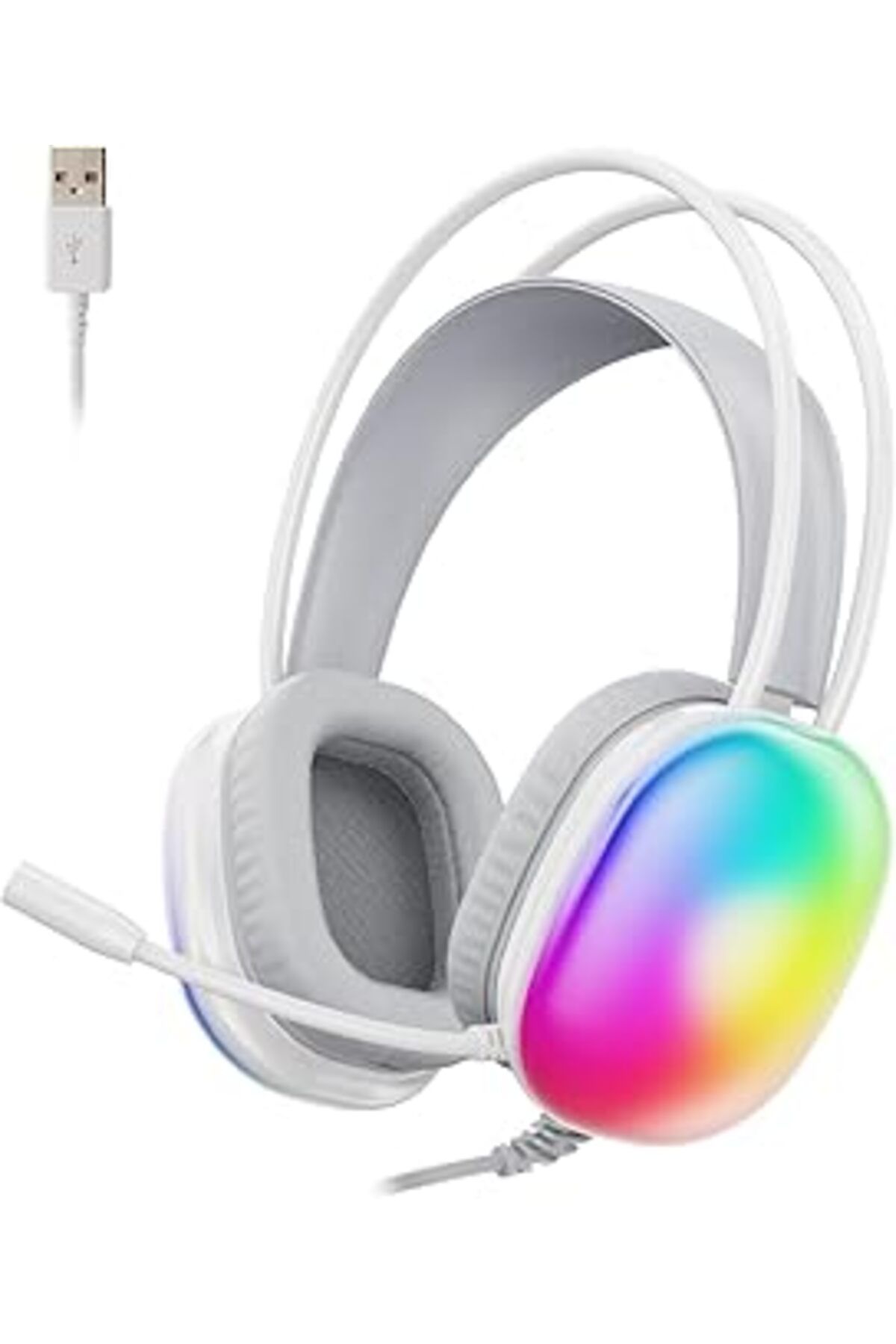 NZM TİCARET Lecoo Ht409 Usb Kablolu Rgb Led Aydınlatmalı Mikrofonlu Kulak Üstü Gaming Kulaklık Beyaz (Beyaz)