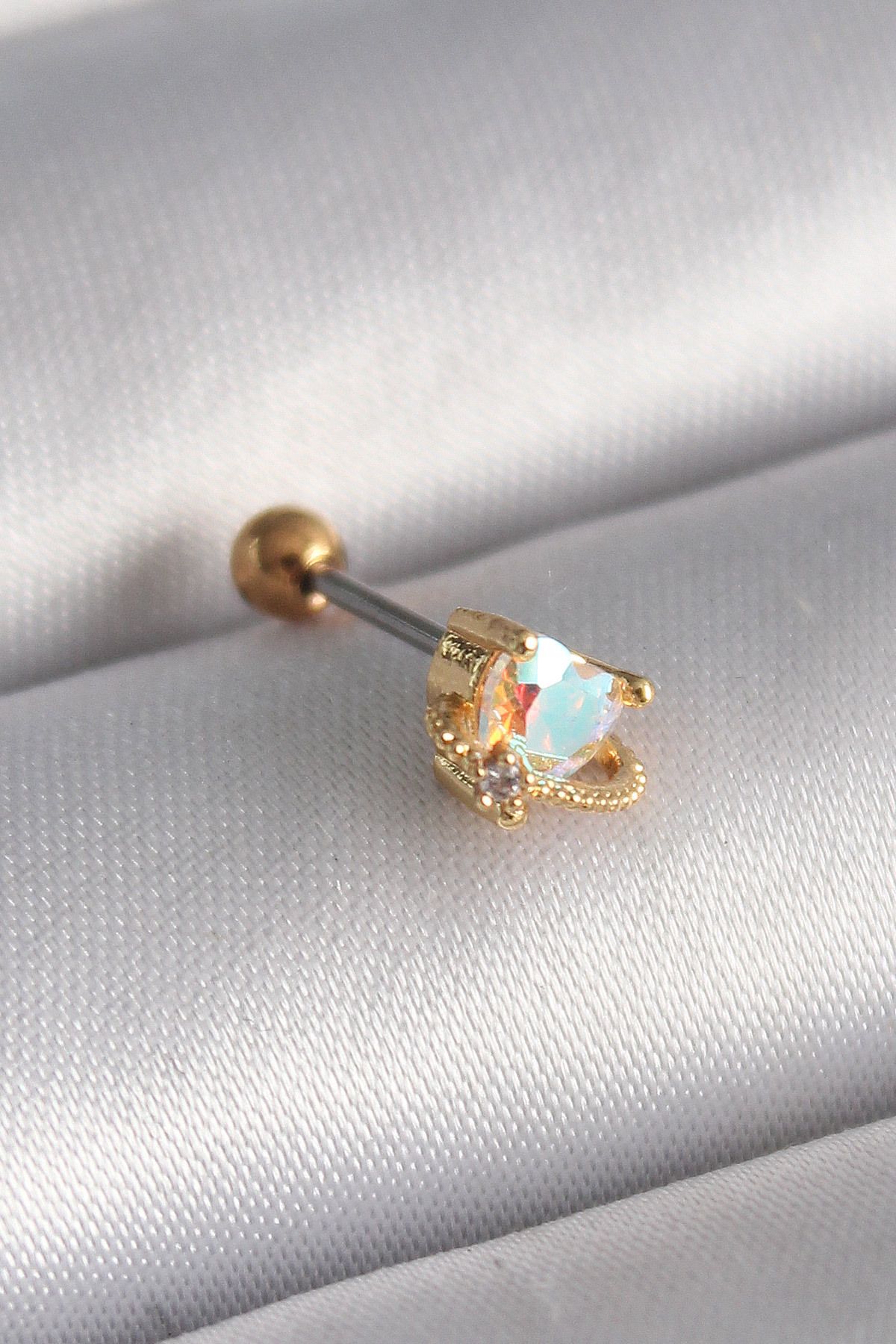 robotrend 316L Çelik Gold Renk Zirkon Taşlı Kalp Tragus Piercing
