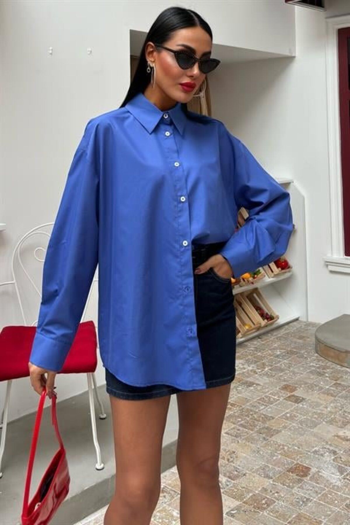 ARUZ MODA Klasik Oversize Poplin Gömlek 3421