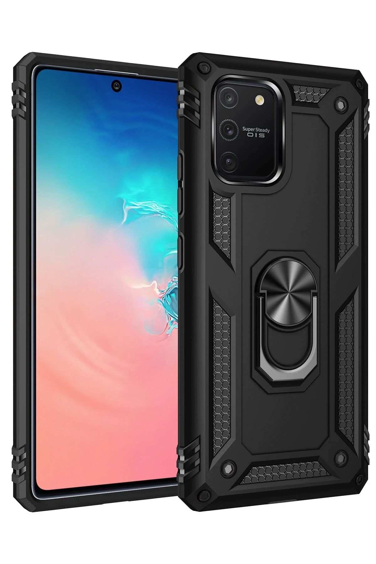 NewFace Samsung Galaxy A91 / S10 Lite Kılıf Sofya Yüzüklü Silikon Kapak - Siyah BSTMY