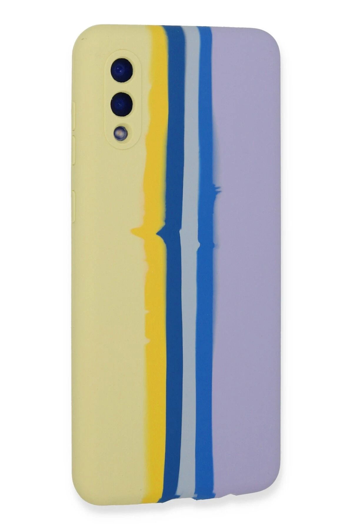NewFace Samsung Galaxy A02 Kılıf Ebruli Lansman Silikon - Sarı-Lila BSTMY