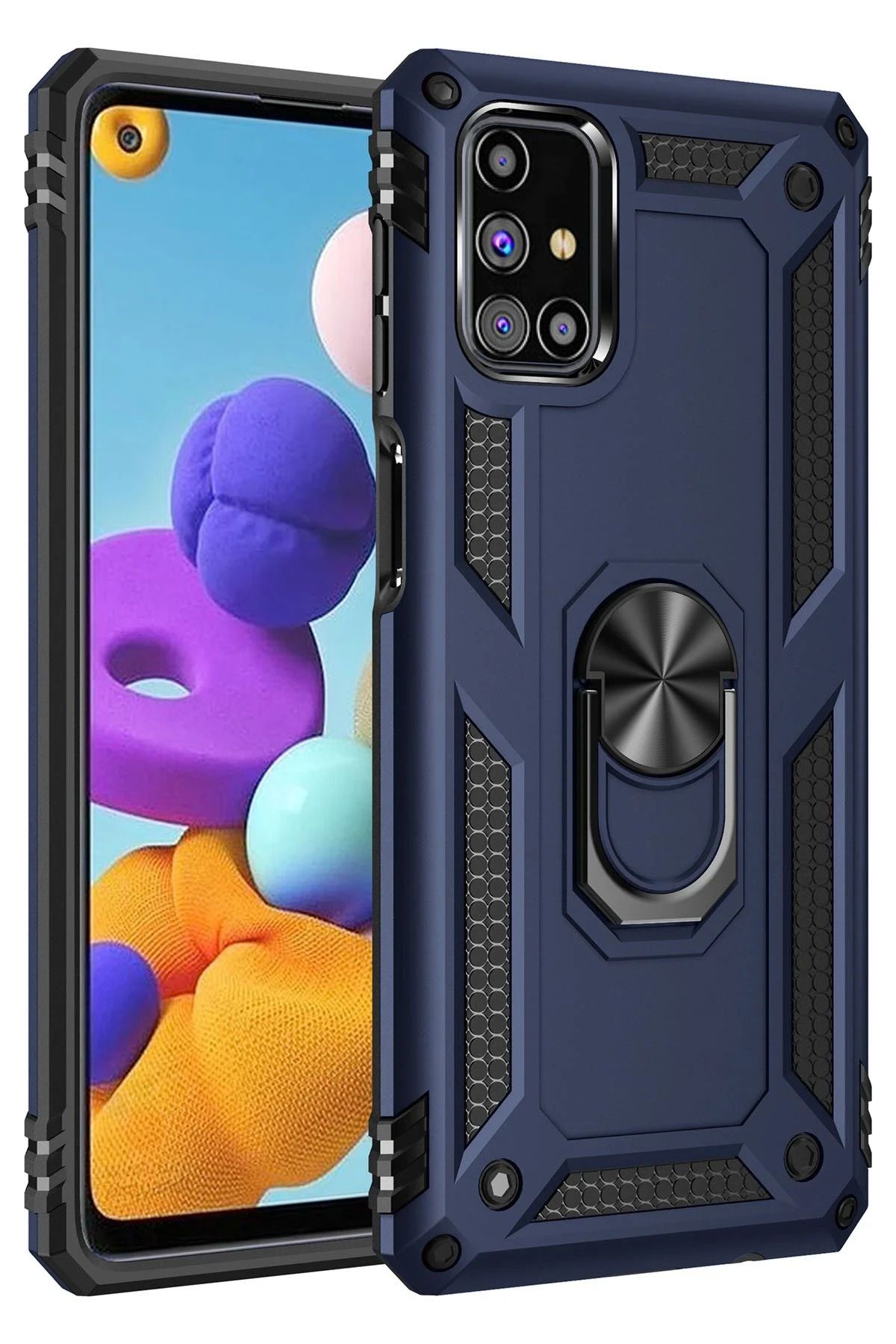 NewFace Samsung Galaxy M51 Kılıf Sofya Yüzüklü Silikon Kapak - Lacivert SVLRS