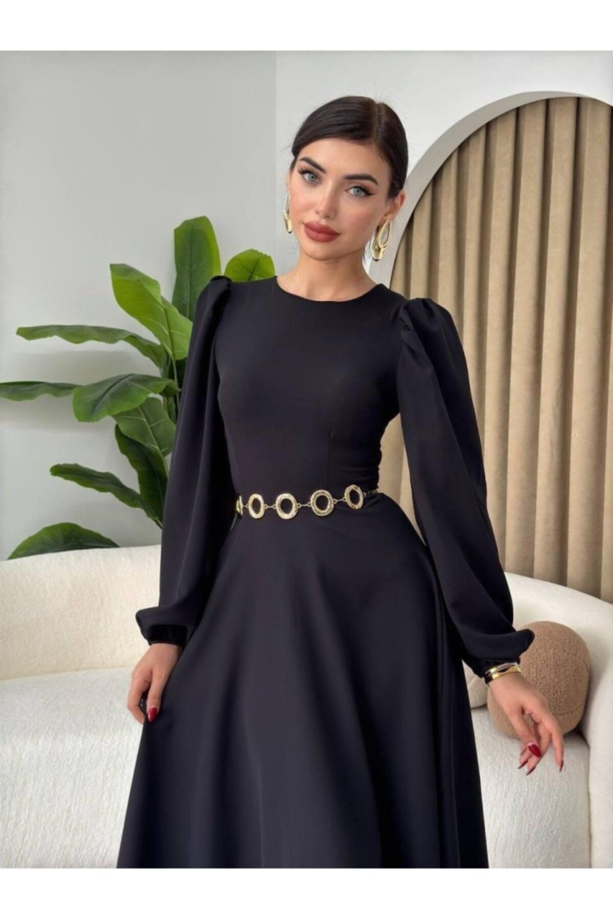 ARUZ MODA Sali Balon Kol Elbise