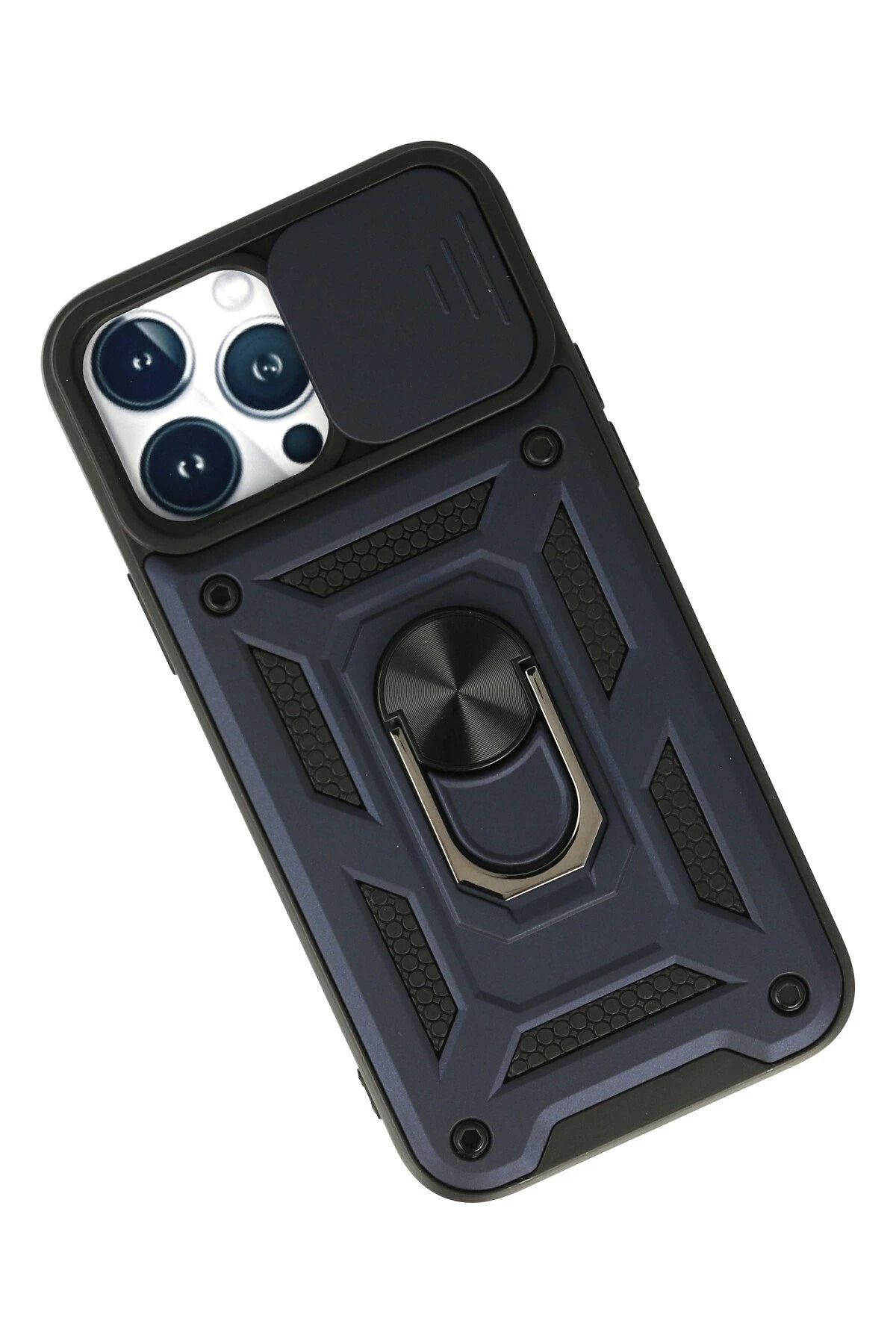 NewFace iPhone 13 Pro Max Kılıf Pars Lens Yüzüklü Silikon - Lacivert BSTMY