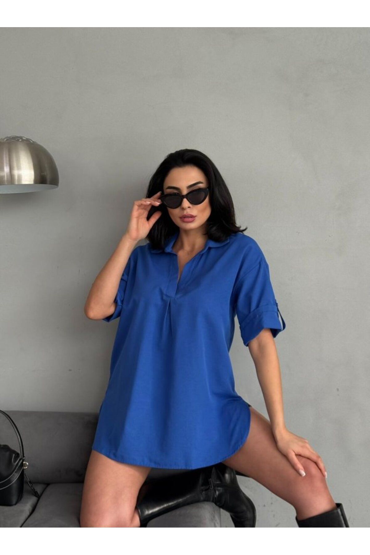 ARUZ MODA Yırtmaç Detaylı Tunik Gömlek