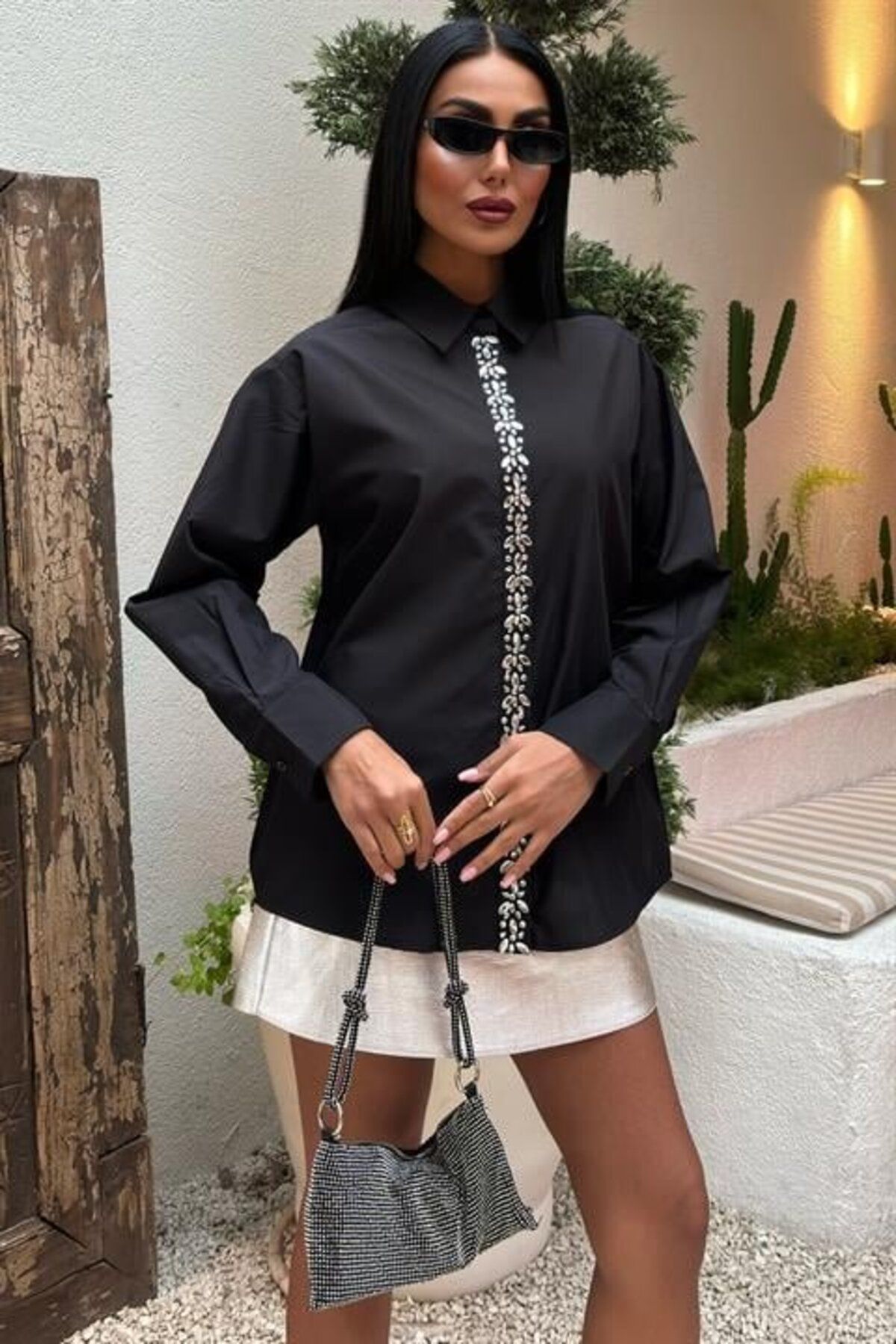 ARUZ MODA Önü Şerit Taşlı Gömlek 3448