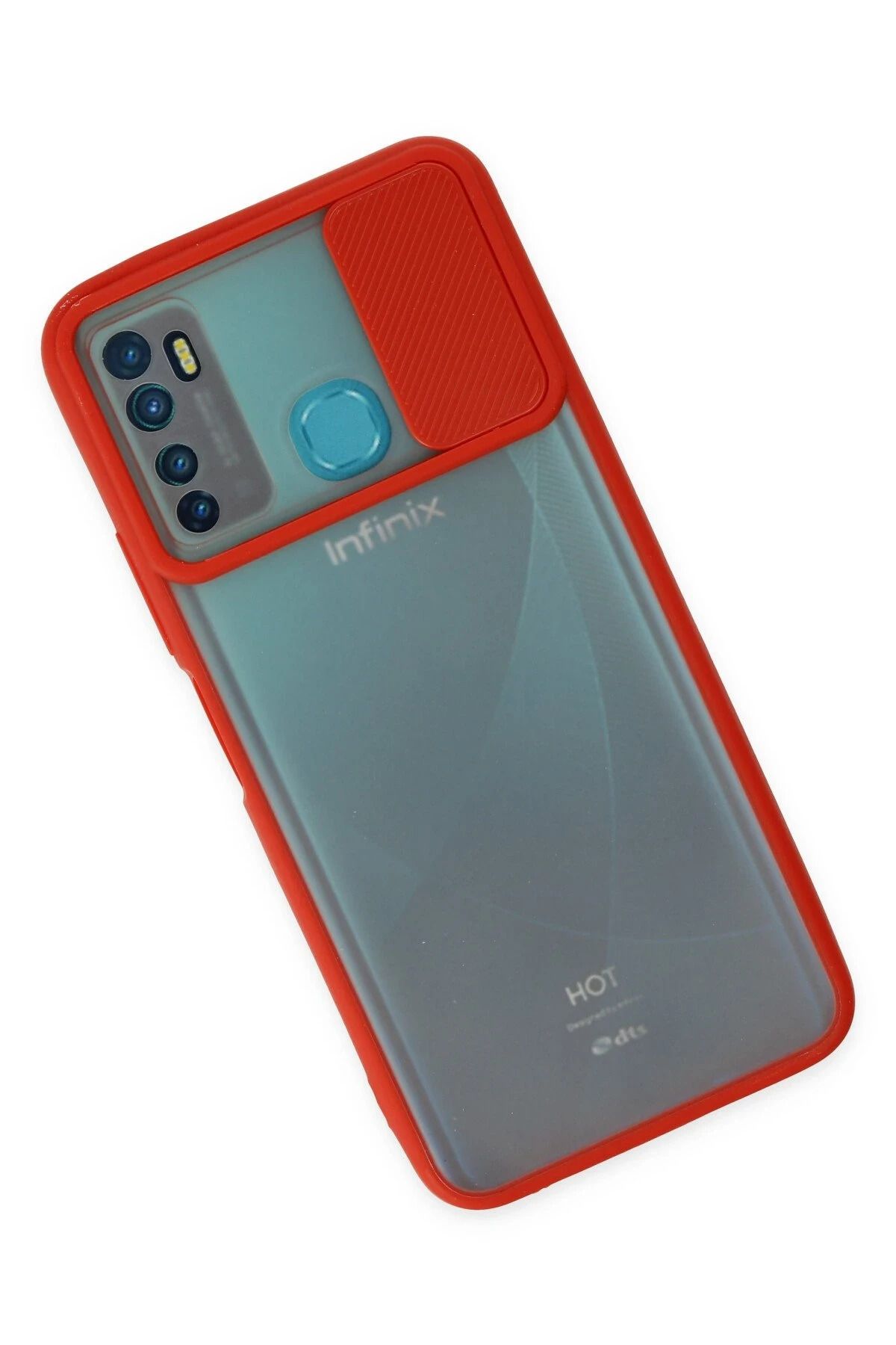 NewFace İnfinix Hot 9 Kılıf Palm Buzlu Kamera Sürgülü Silikon - Kırmızı BSTMY