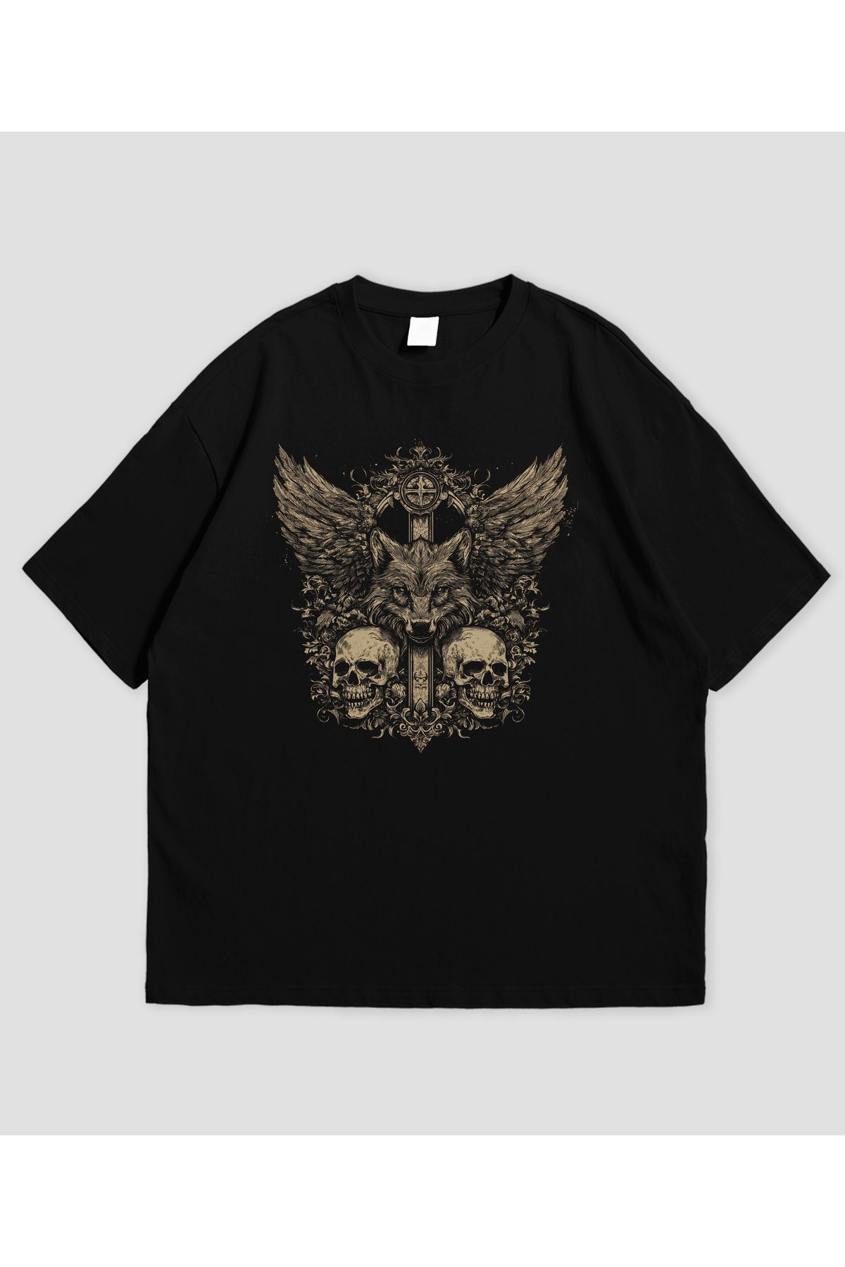 SVART WEAR Kurt ve Kuru Kafa Tasarımlı Unisex Oversize T-shirt
