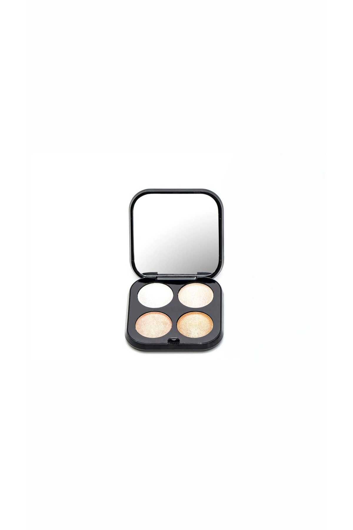 Qulaccia Professional Make-up -Aynalı 4'lü Highlighter Paleti - Aydınlatıcı & Hıghlıghter