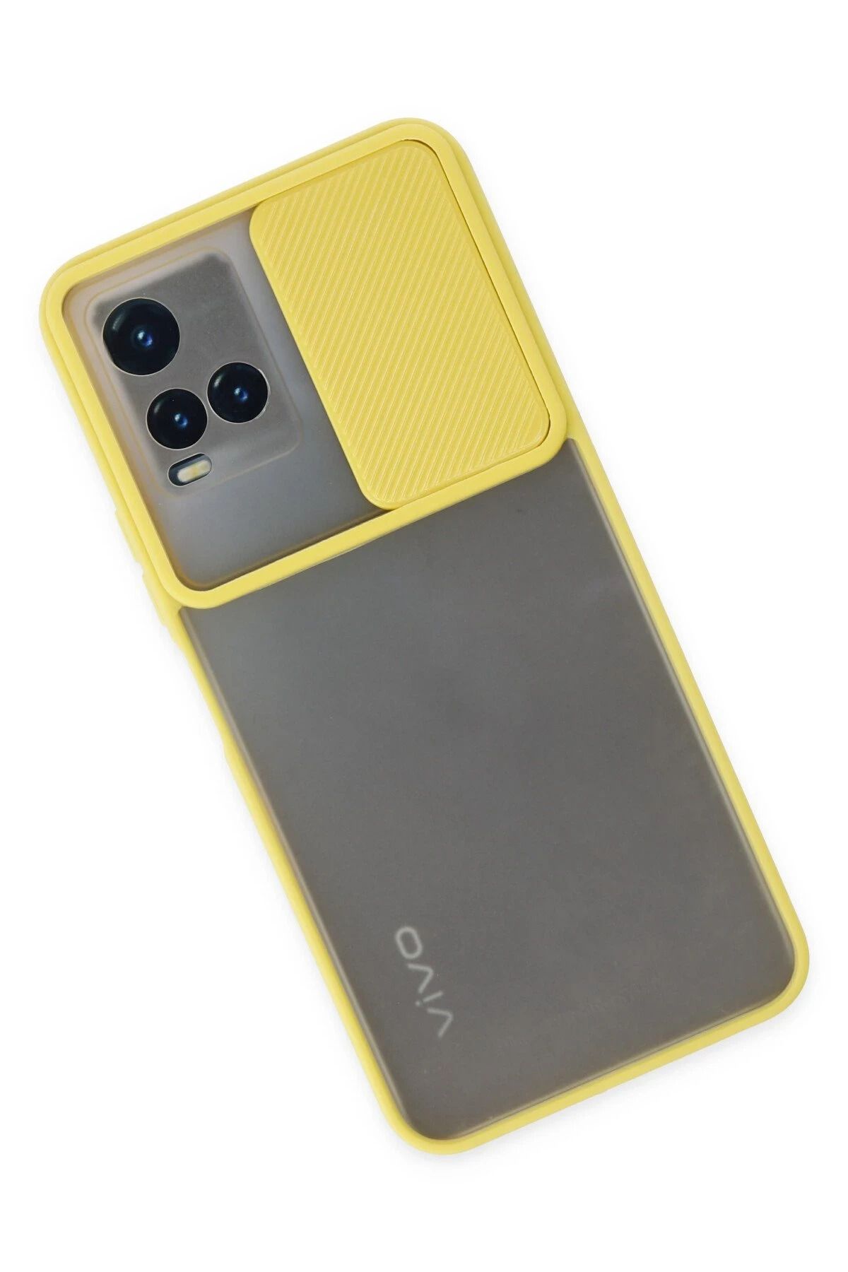 NewFace Vivo Y33S Kılıf Palm Buzlu Kamera Sürgülü Silikon - Sarı BSTMY