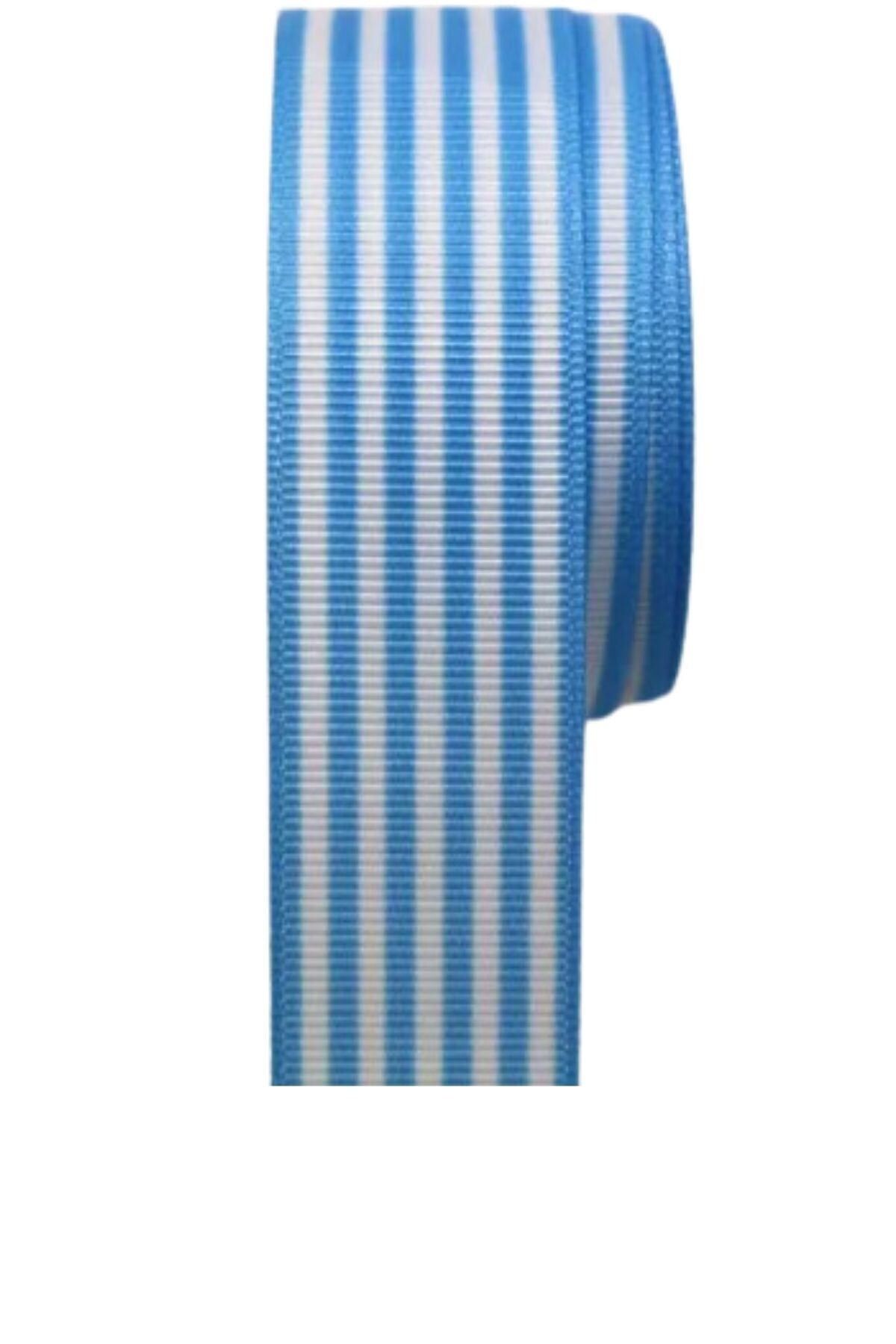 sesengo Tafta Çizgi Desen Kurdele 25 mm Mavi 1 Metre