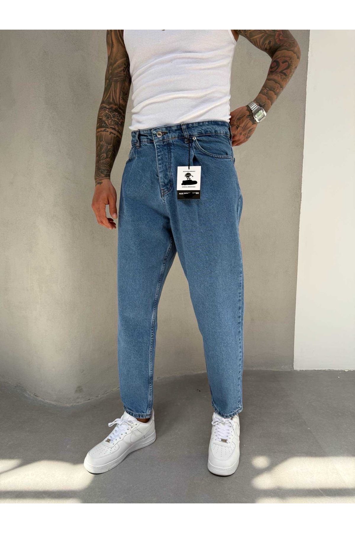 Denim Shorty Boyfriend Koyu Mavi Pileli Kot Pantolon