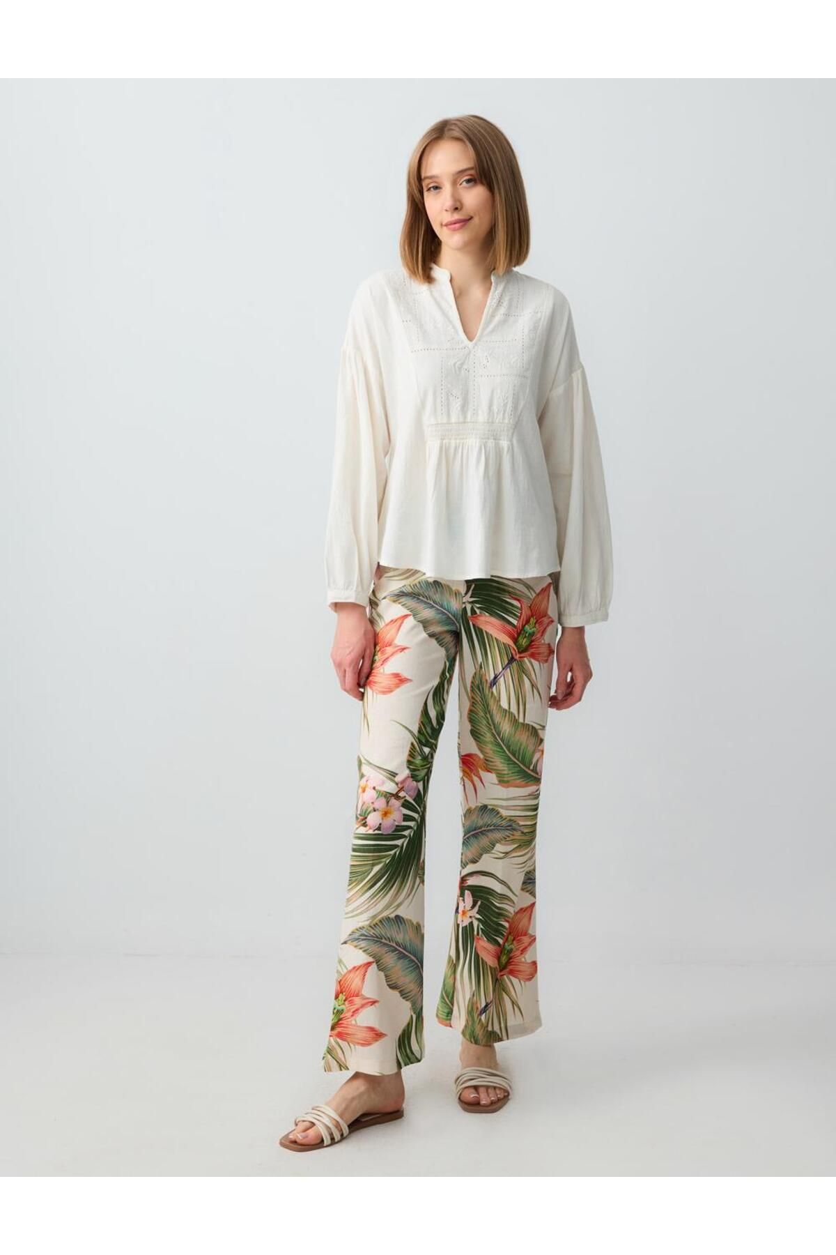 Jimmy Key Ekru Loose Keten Pantolon