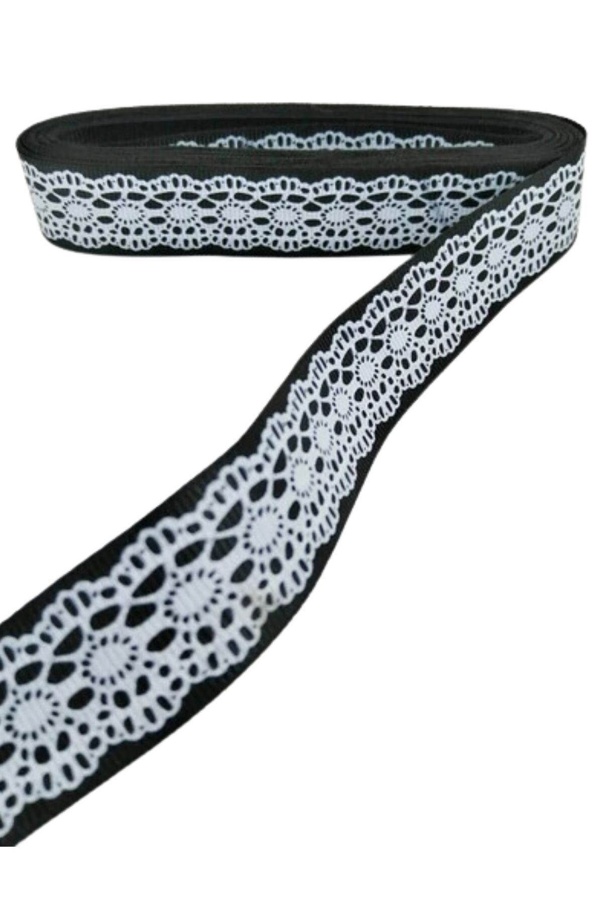sesengo Tafta Dantel Görünümlü Kurdele Siyah 25 mm 1 Metre