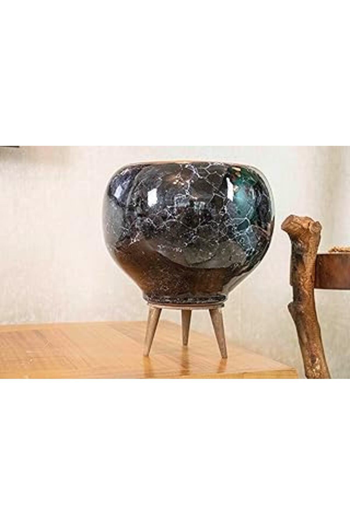 Mu Art Ahşap Bitki Tasarımı Ev Dekorasyon Siyah Mermer Efektli Artistik Çift Sırlı İç Ve Dış Mekan Kullanımlı Ay