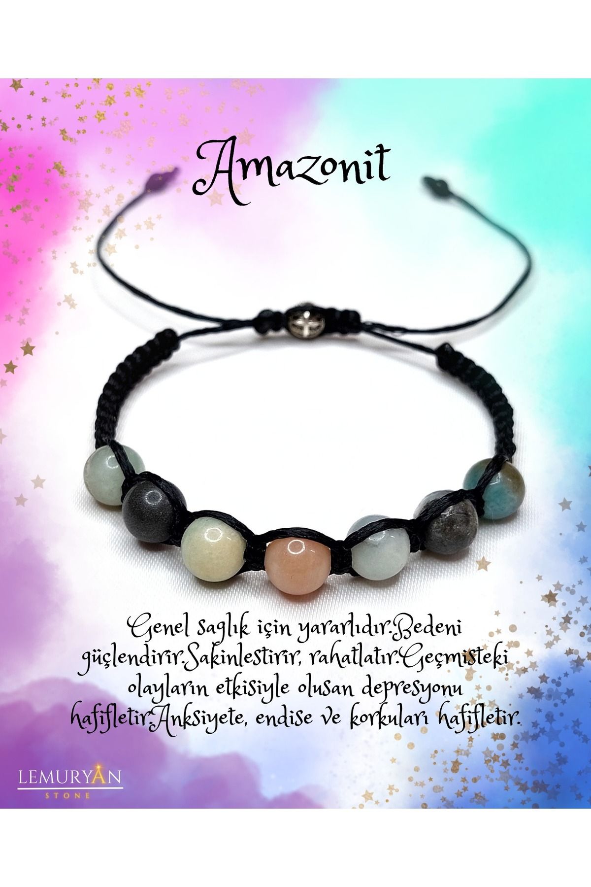 Herkimer Doğal Taş Orijinal Doğaltaş Amazonit Ayarlanabilir Bileklik